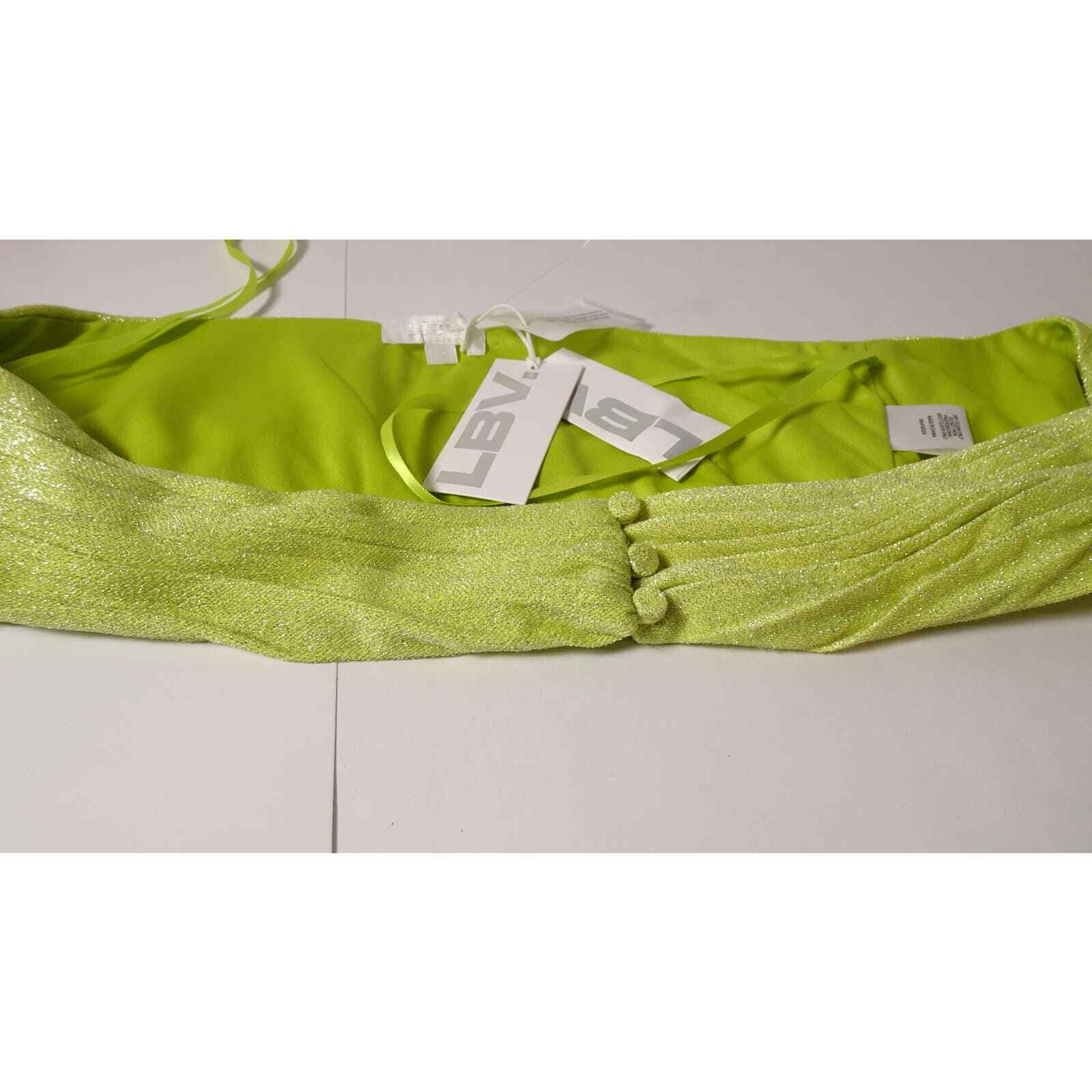 LBV. Women’s Lurex Jersey Criss Cross Halter top 6 NWT 298 Acid Yellow