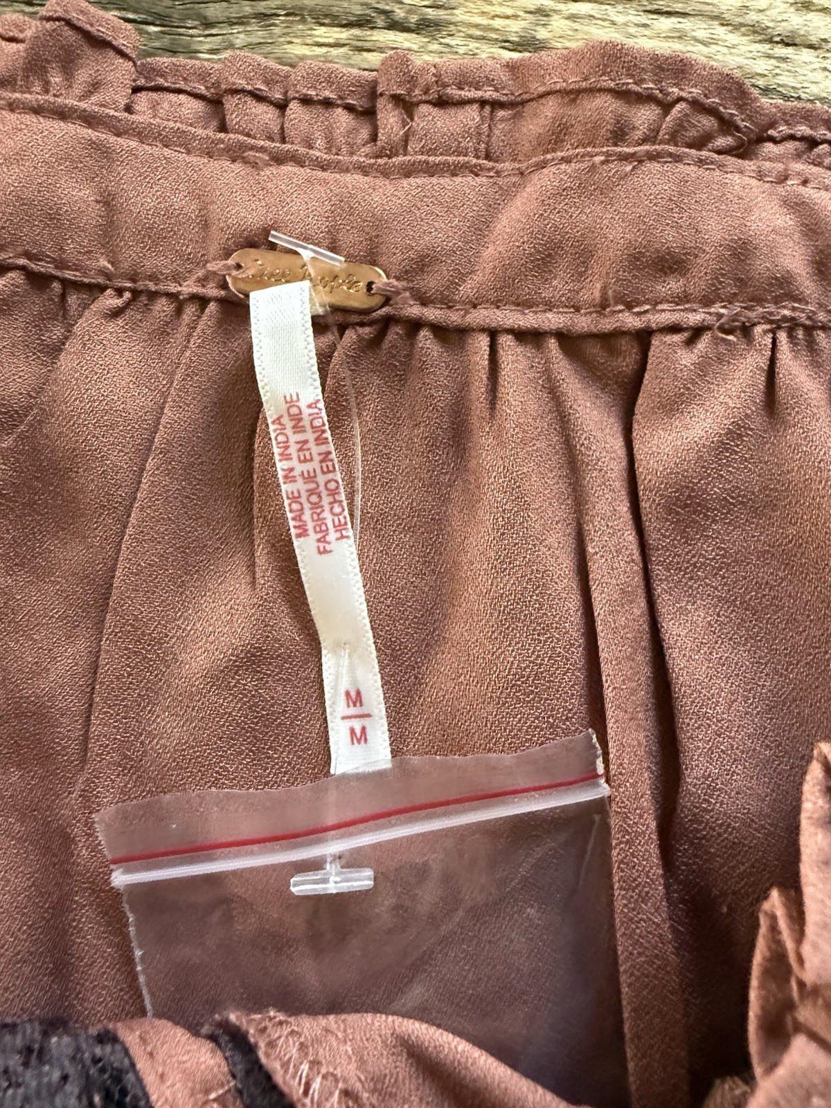 Free People Lace Panel Ruffle Trim Mabel Cami Tank Top Button Front Medium Brown
