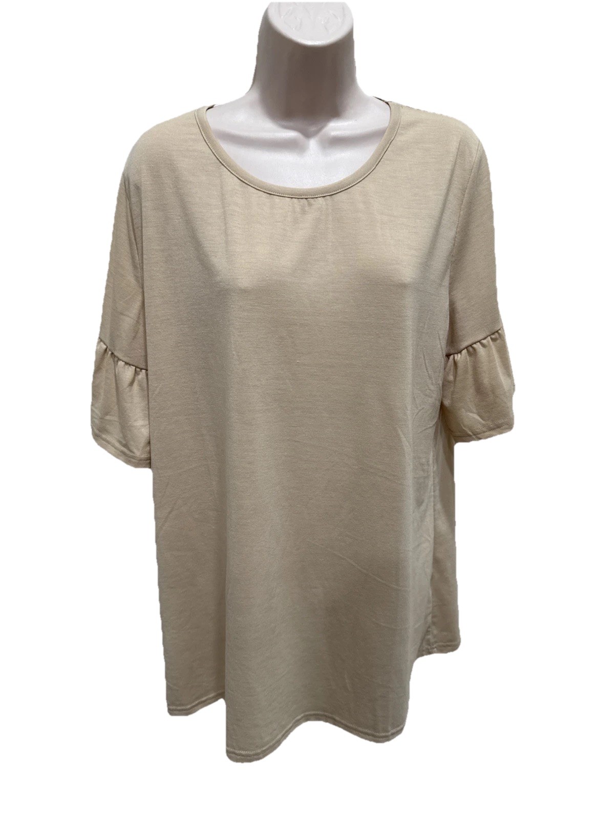 Tickled Teal Womens T Shirt XL Short Sleeves Comfort Soft Blouse Top Beige