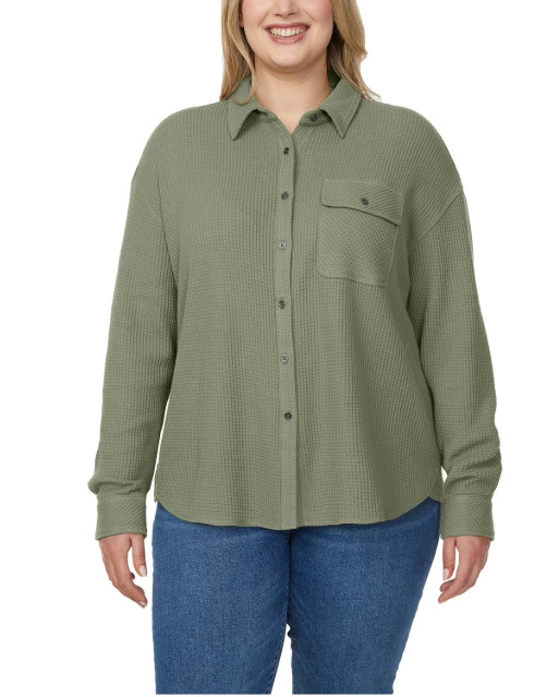 Buffalo Women’s Waffle Button Up Top In Faded Sage-Size XXL-NWT