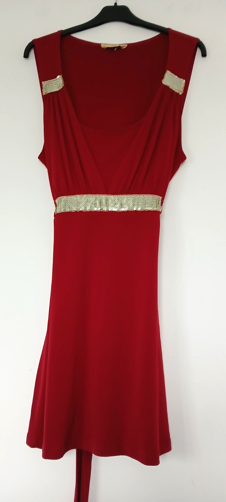 Agenda Ladies Long Evening/Occasion Top in Dark Red & Gold Sequin Trim, Size 22