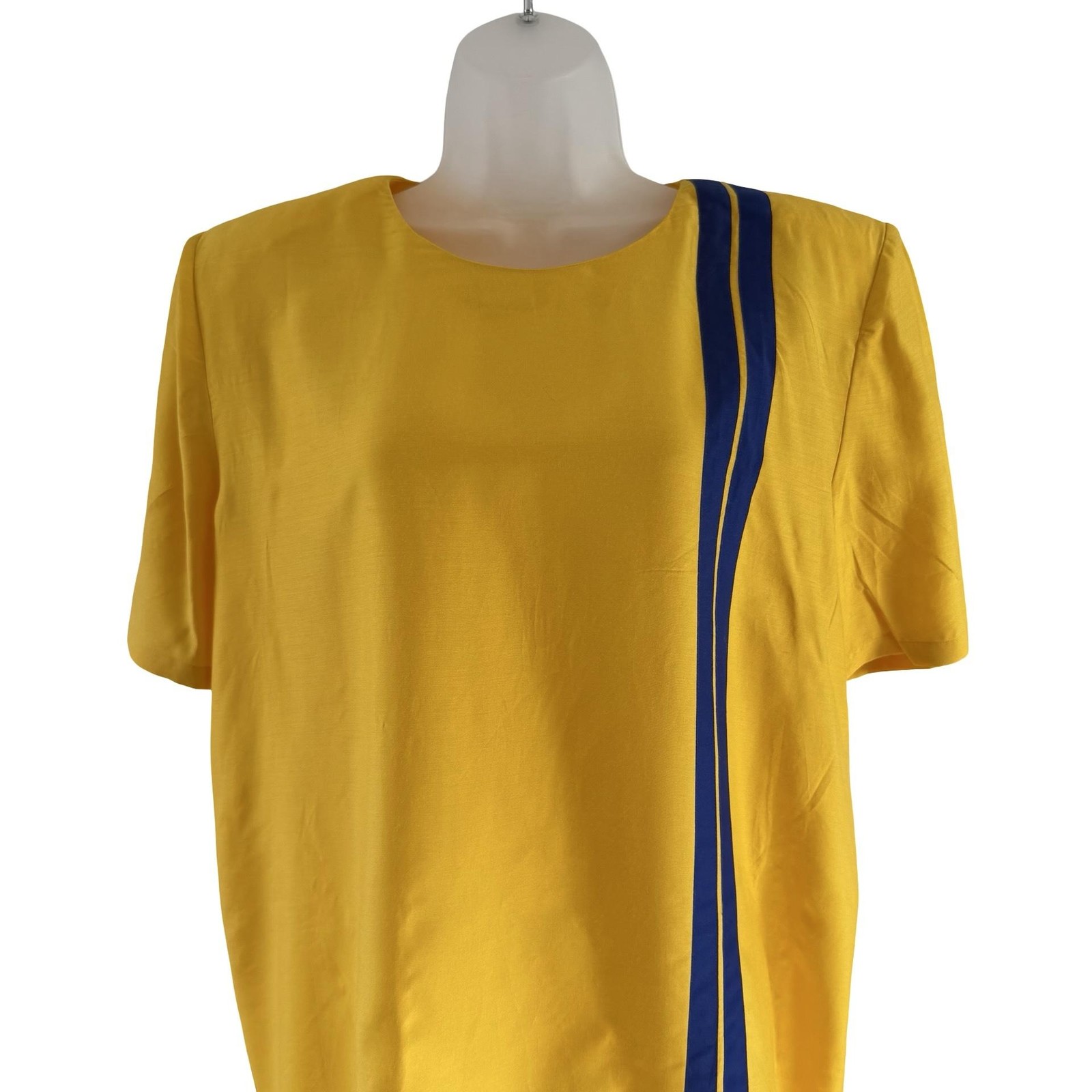 Vintage Mila Schon Blouse Womens 46 Yellow Blue Silk Striped Made in Italy 80s