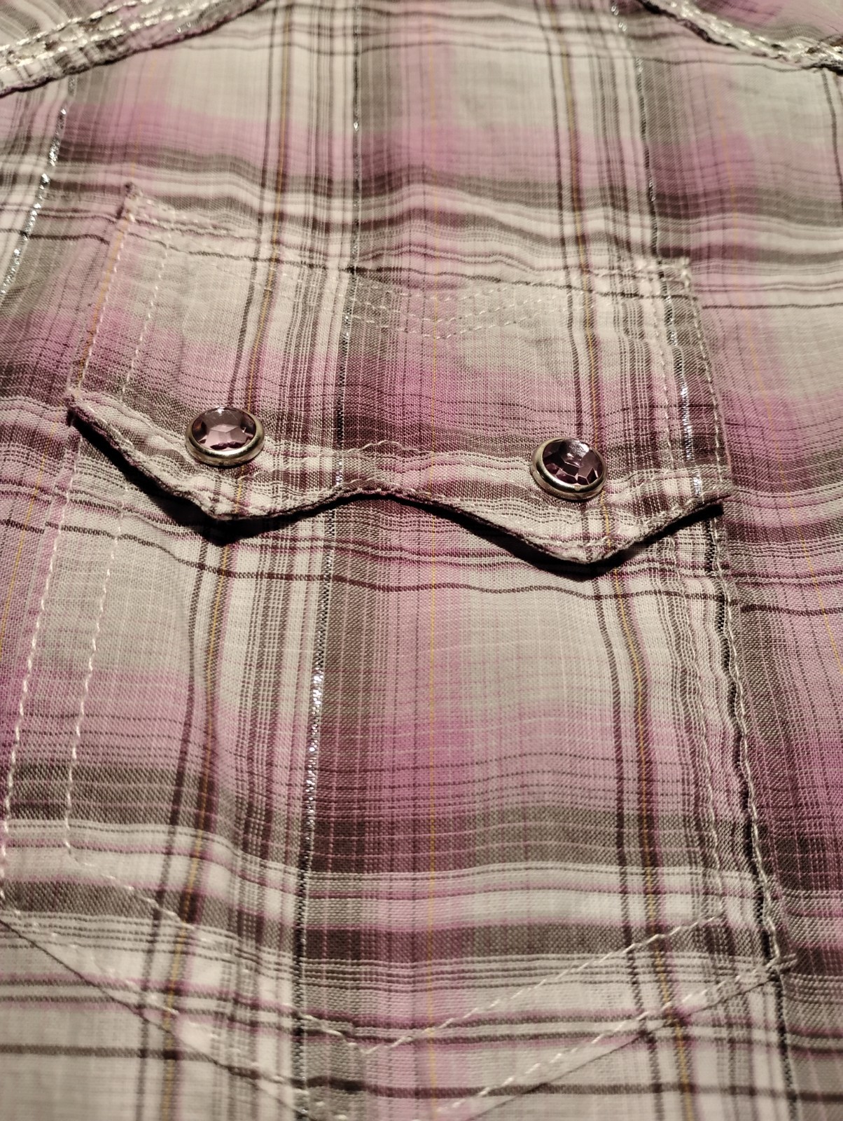 Wrangler Rock 47 Shirt Women’s XL Pink/Metallic Western Pearl Snap Embroidered