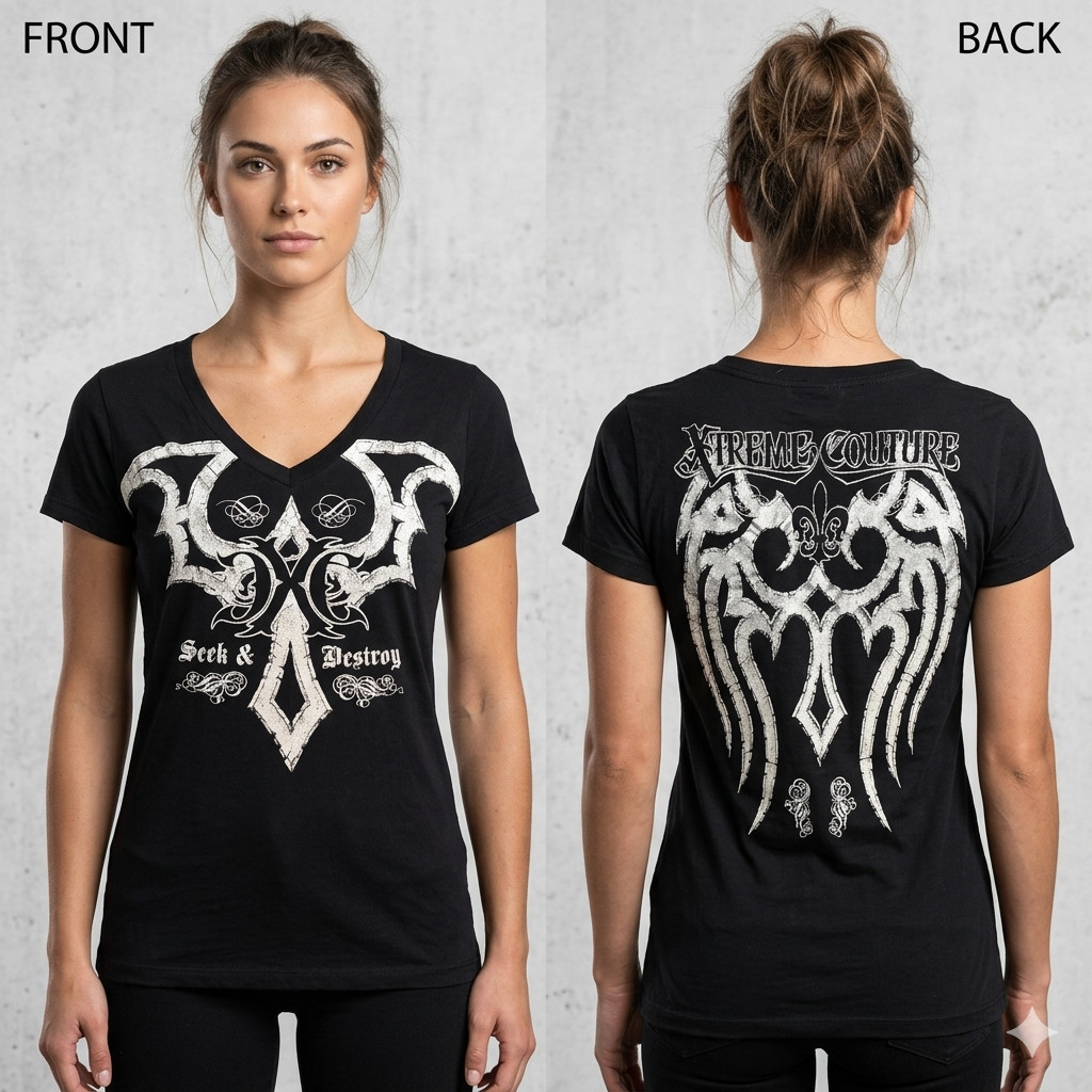 XTREME COUTURE by AFFLICTION Black TRIBAL WINGS Short Sleeve Womens Y2K T-shirt