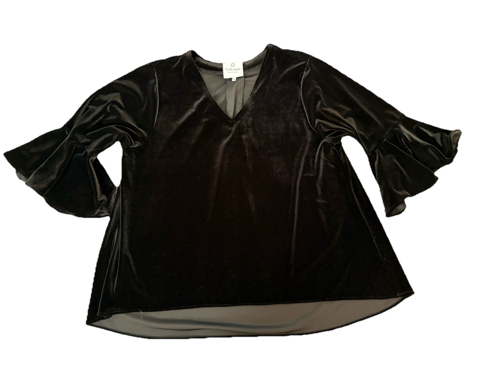 La Roque Blouse Velvet Original Women’s OS Bell Sleeve Black Velour High Low