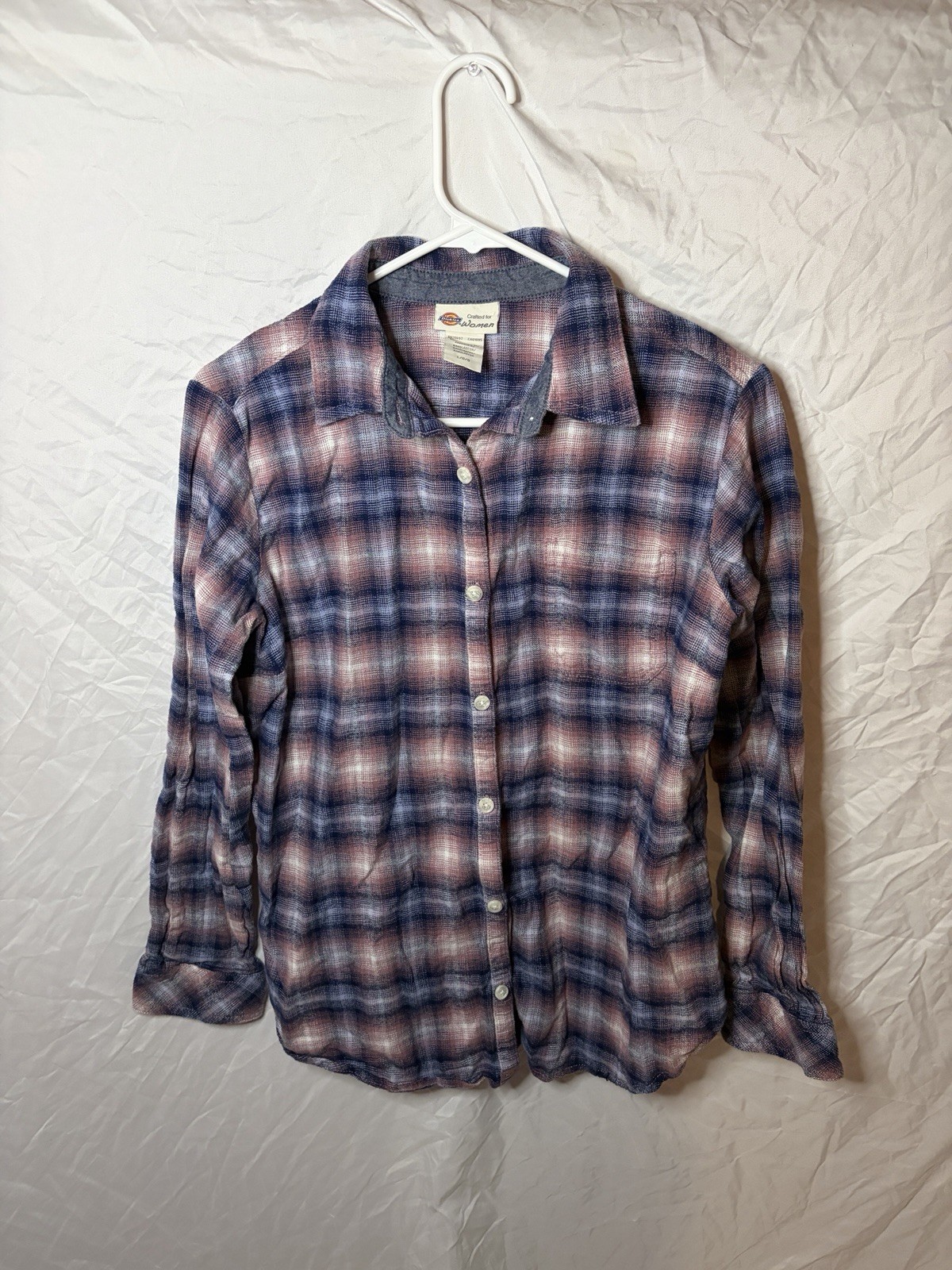 Dickies Womens Plaid Shirt in Navy Blue & Pink Sz Large