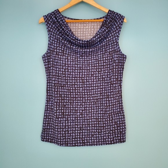 Studio Works Sleeveless Blouse Women’s Size Small Cowl Neck Blue & Black