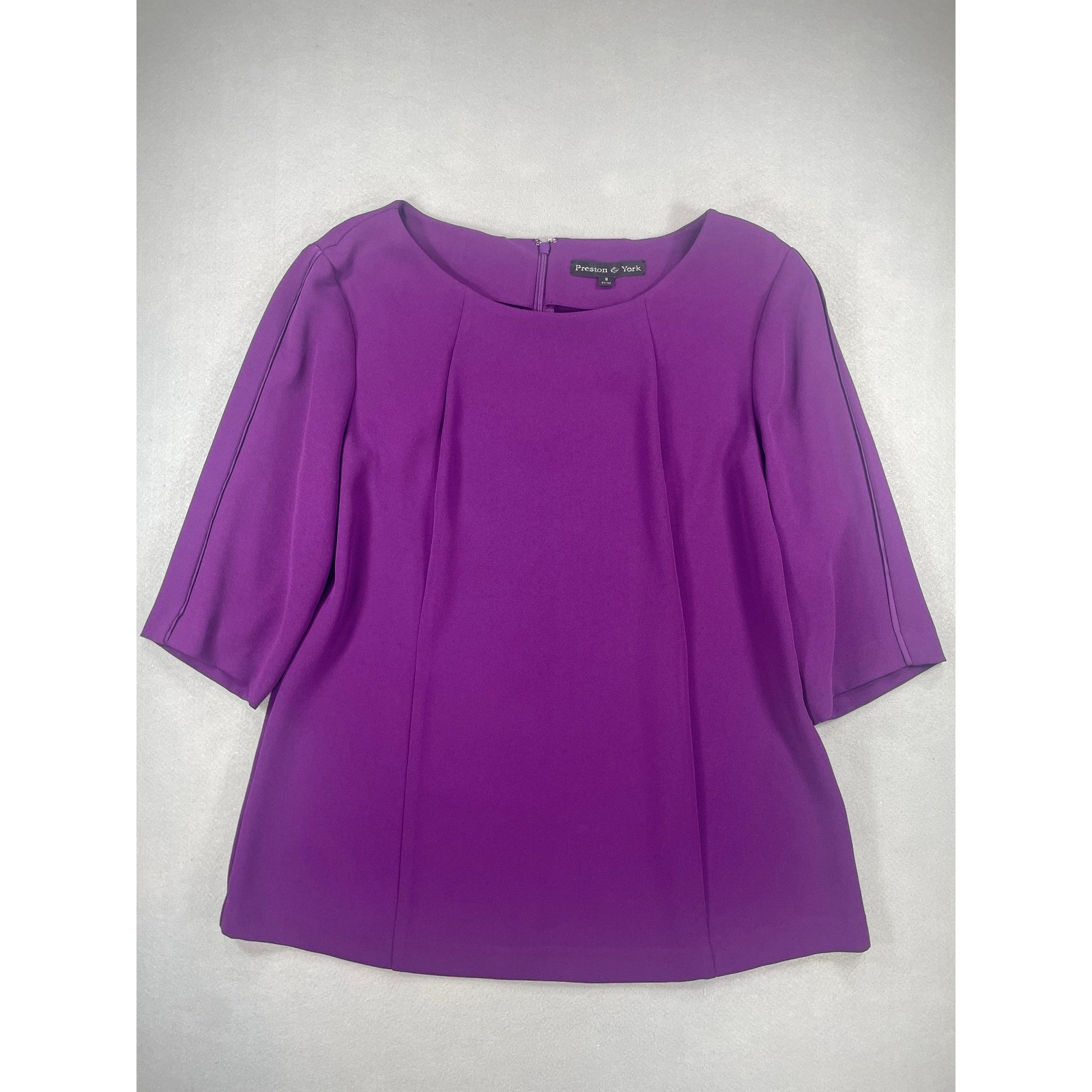 Preston & York Purple Elbow Sleeve Boat Neck Blouse Top Size S Office Career
