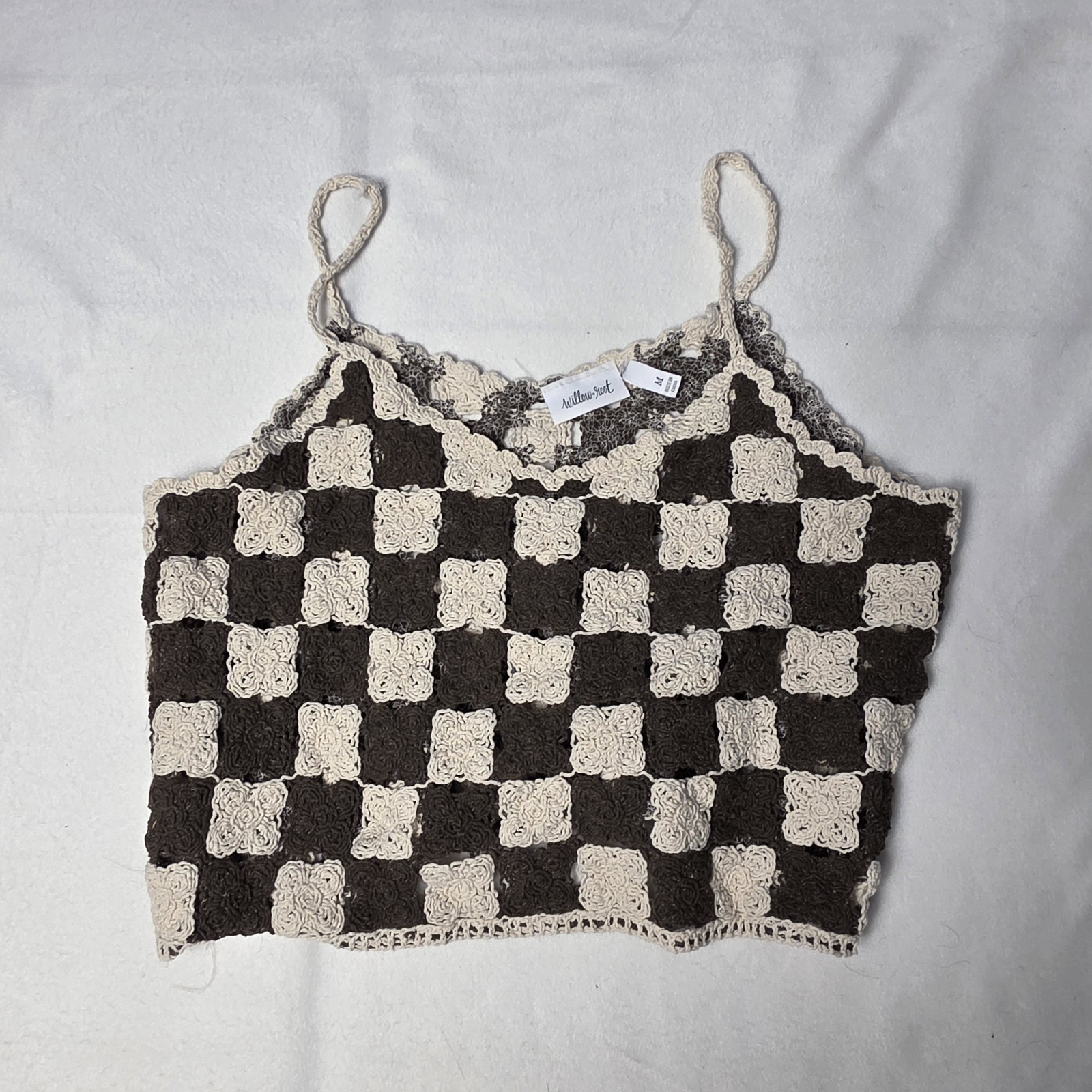 willow root women’s tank crochet checkered cropped cottagecore festival boho