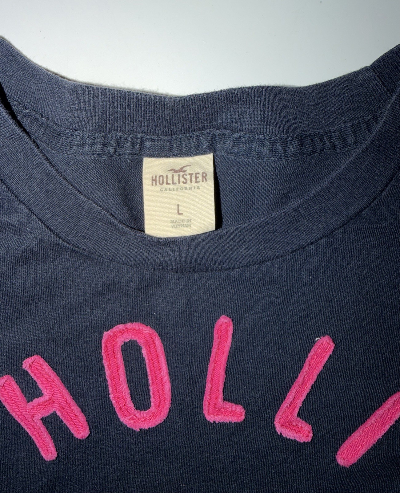 Hollister Women’s Blue Solid Embroidered Logo Crew Neck T-Shirt Short Sleeve L