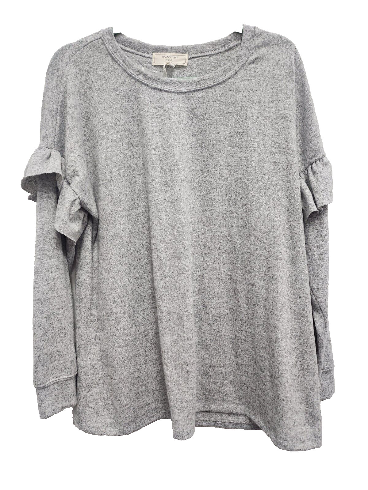No Comment NY.LA Womens Tunic Top Size 2X Gray Brushed Ruffle Long Sleeve NWT