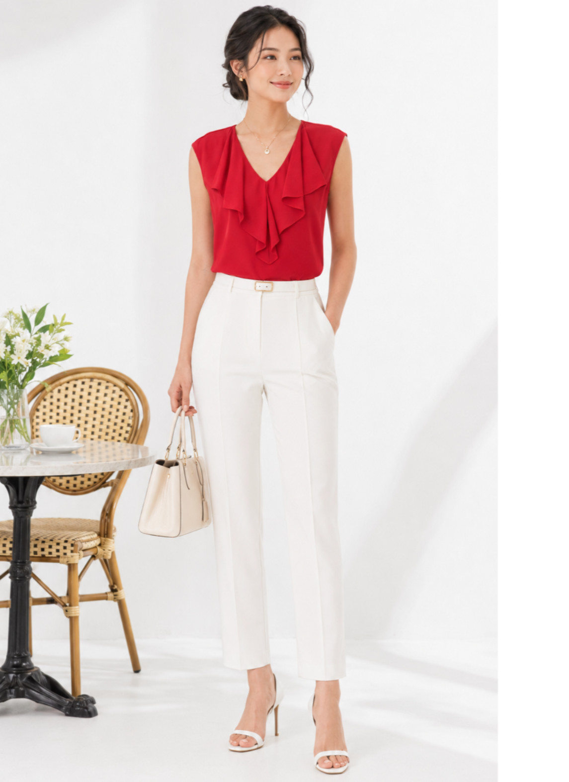 Tommy Hilfiger Women’s Size S Red Ruffle Sleeveless Blouse V-Neck NWT