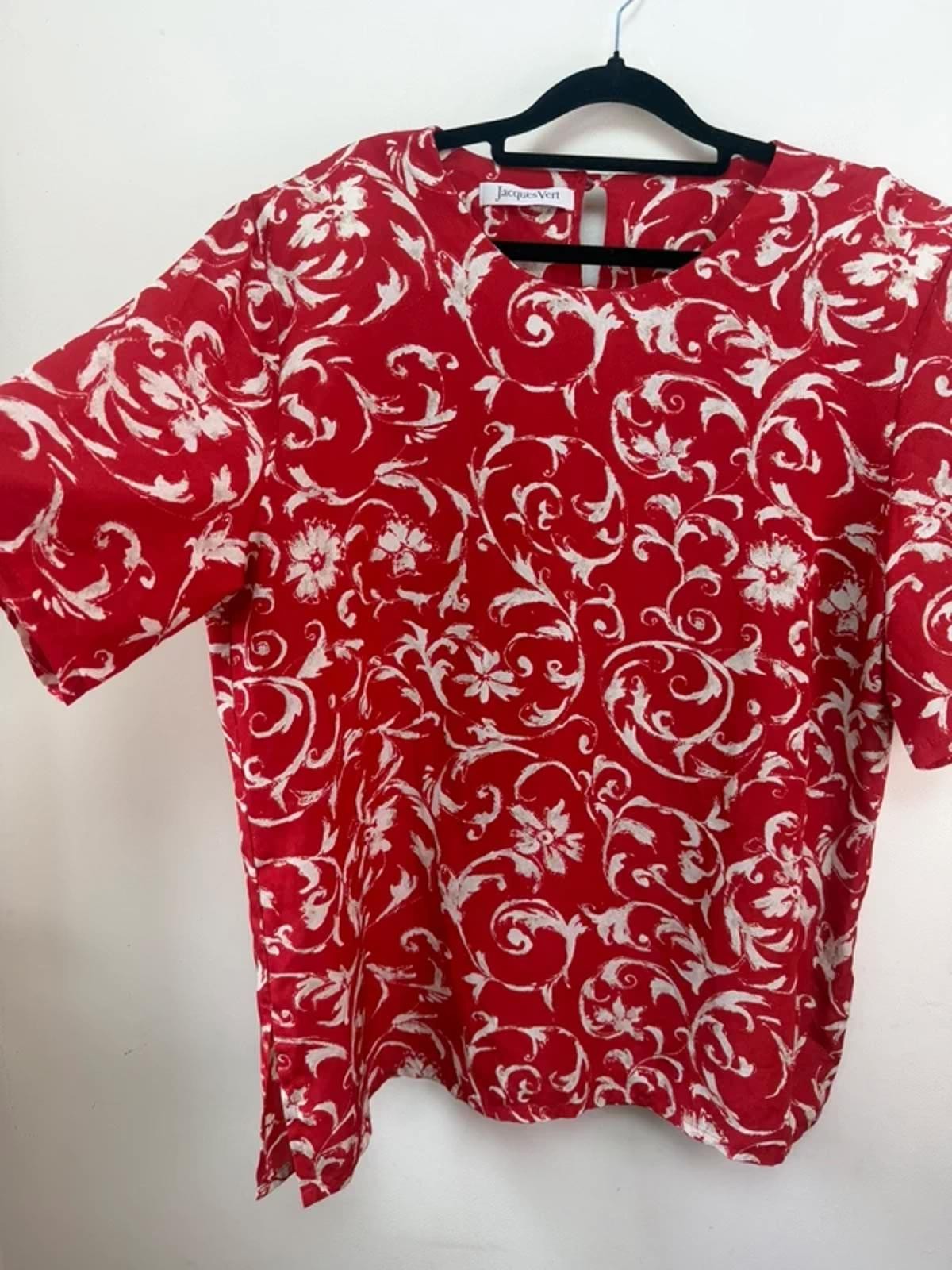 jacques vert womens red baroque floral print button blouse uk18 top tee camis