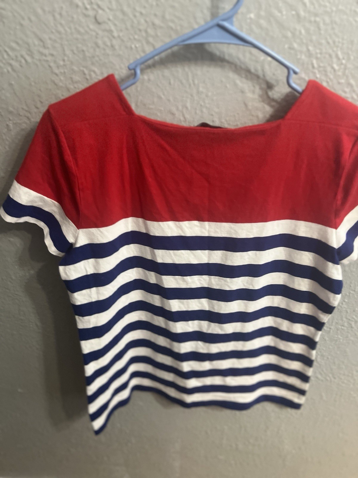 Chaps Shirt Womens Blue Red White Striped Top Size Large Cropped