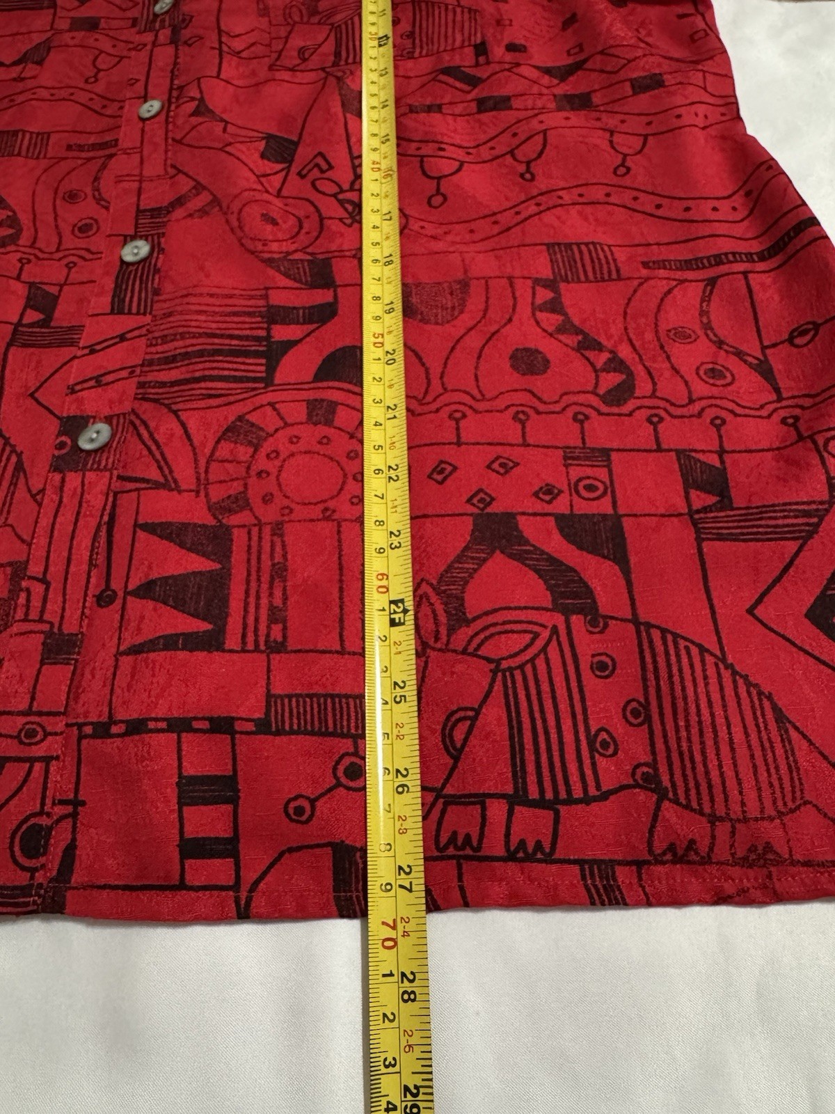 Chicos Tunic Top Size 2 Large 100% Silk Red & Black Art To Wear Geometric