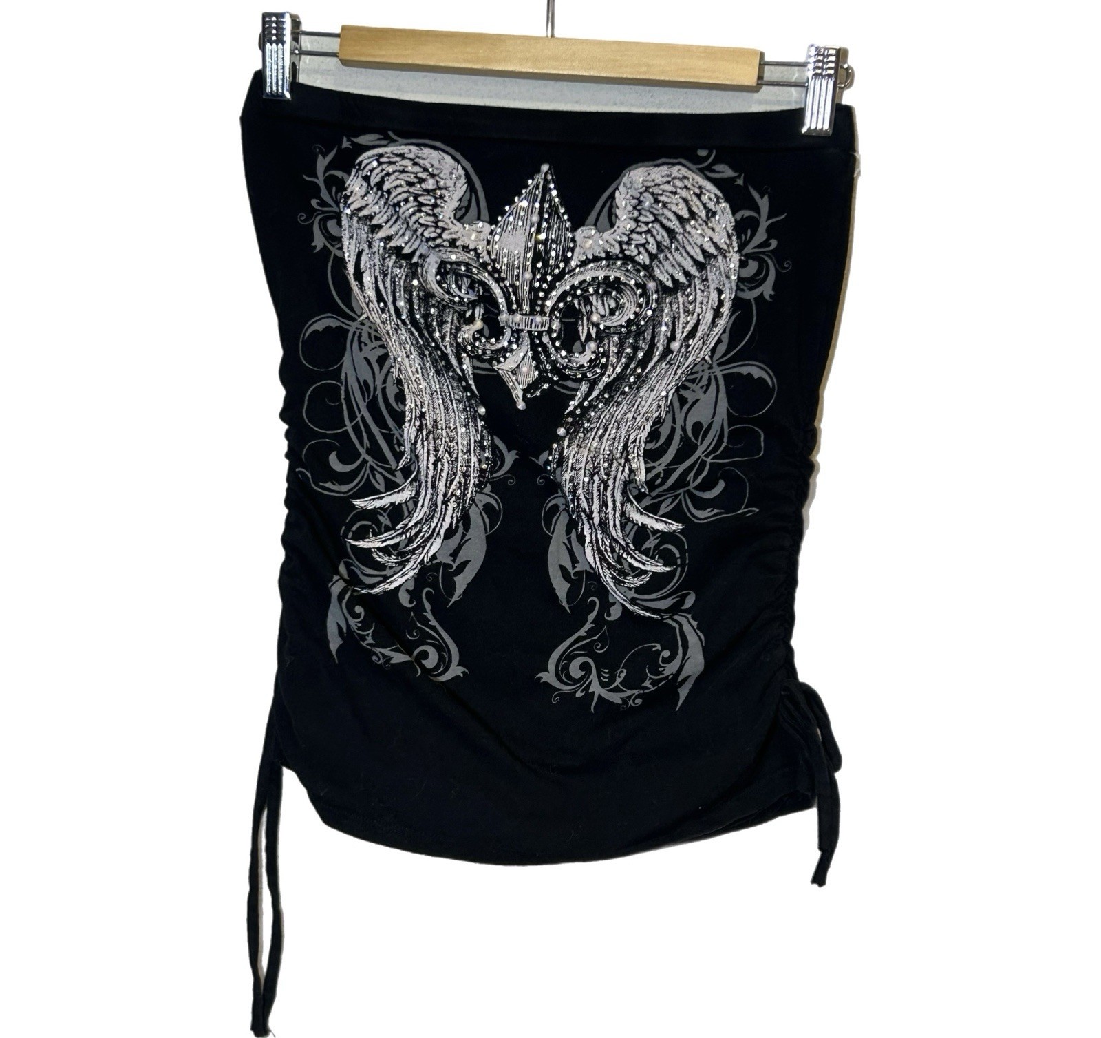 Miss Me 2000s Grunge Y2K Tube Top Blinged Angel Wings 15×16 Sturgis