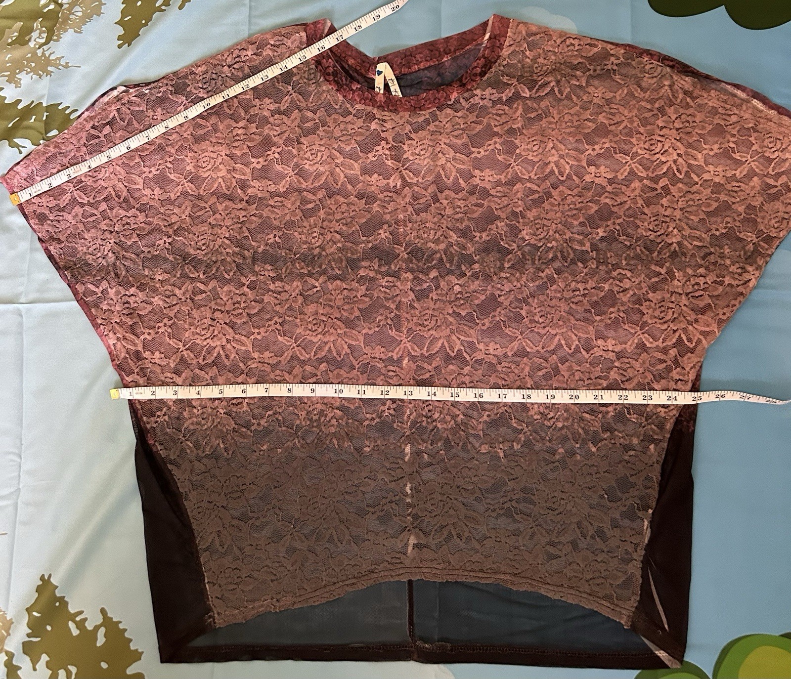Blue Vanilla Sheer Lace Ombre Oversized Tunic Blouse Mauve Gray M Relaxed Fit