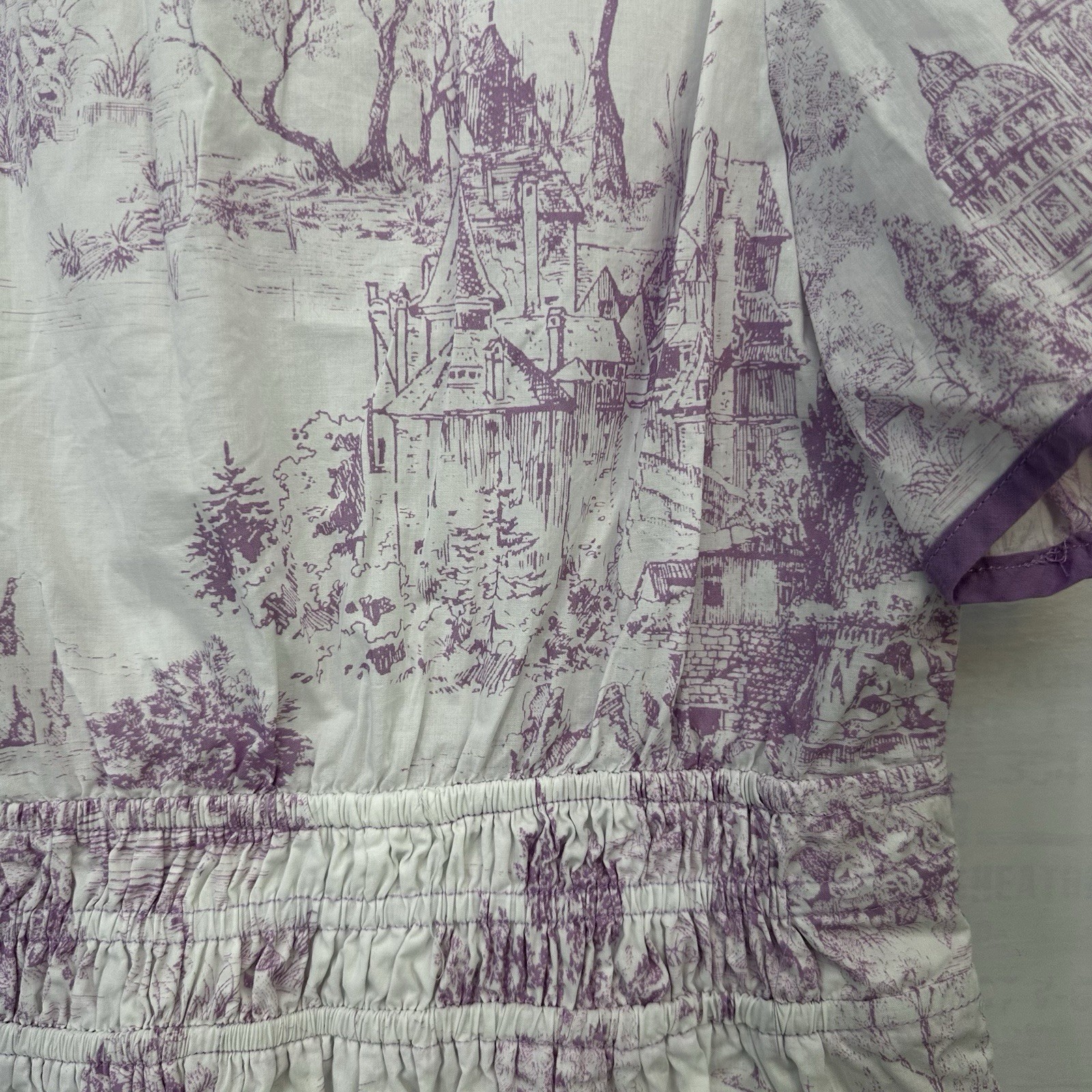 Umgee Womans Peplum Blouse Purple White Toile Print Cottagecore Top S READ