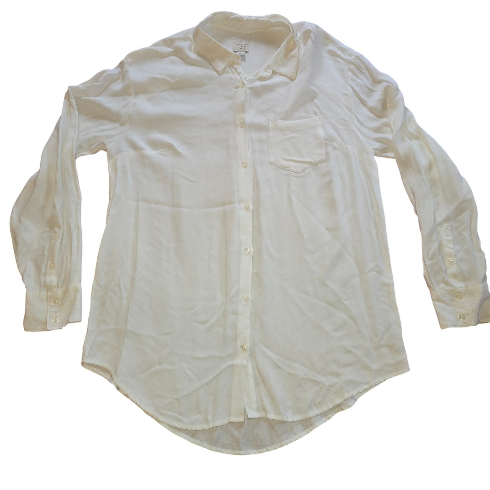 A.N.D. eawy White Shirt Size Large Soft Long Sleeve Button up Blouse Shirt Top