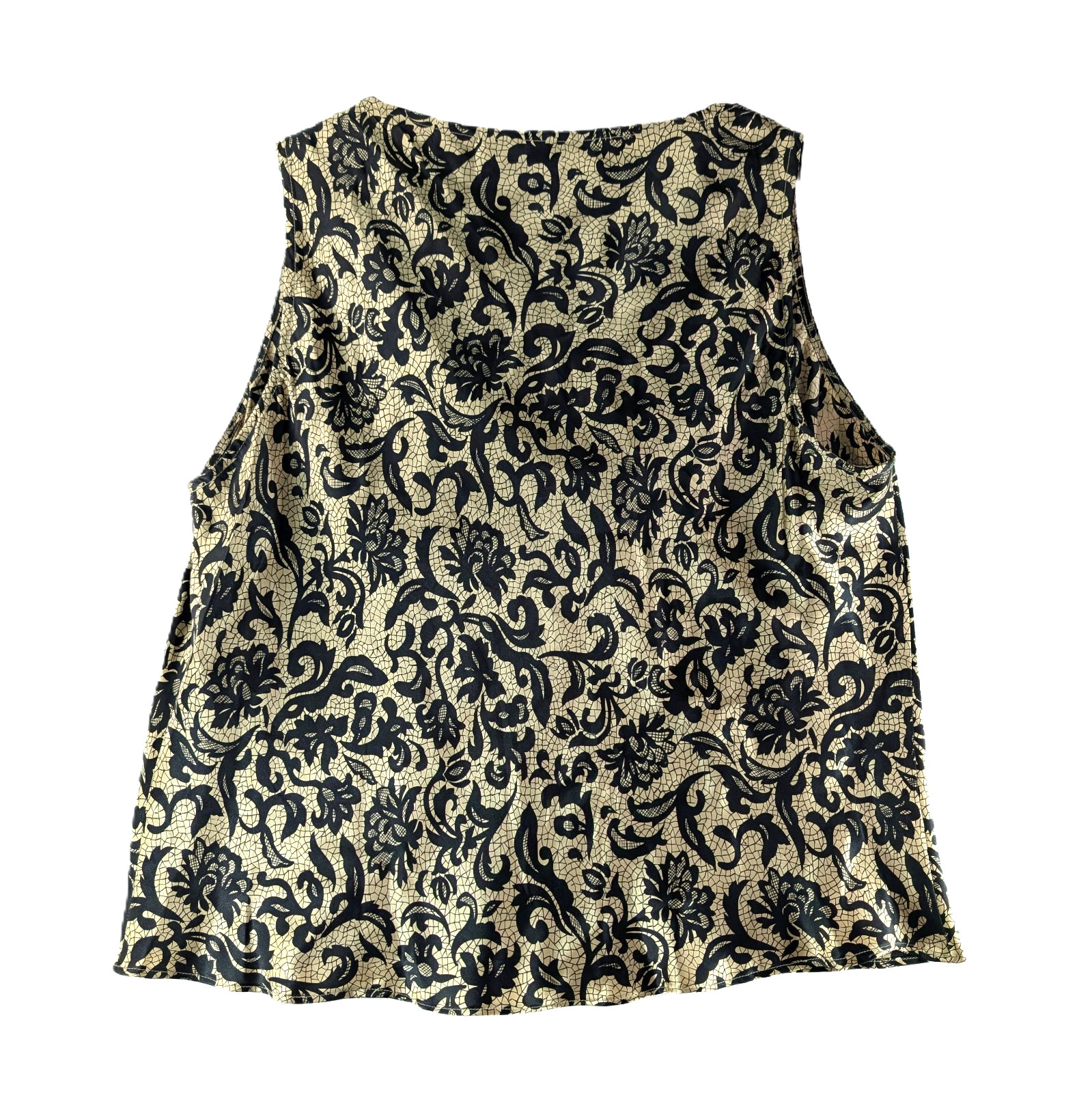 NYC Design Co Shell Top Womens Size XL Drape Neck 100% Silk Floral Gold Black