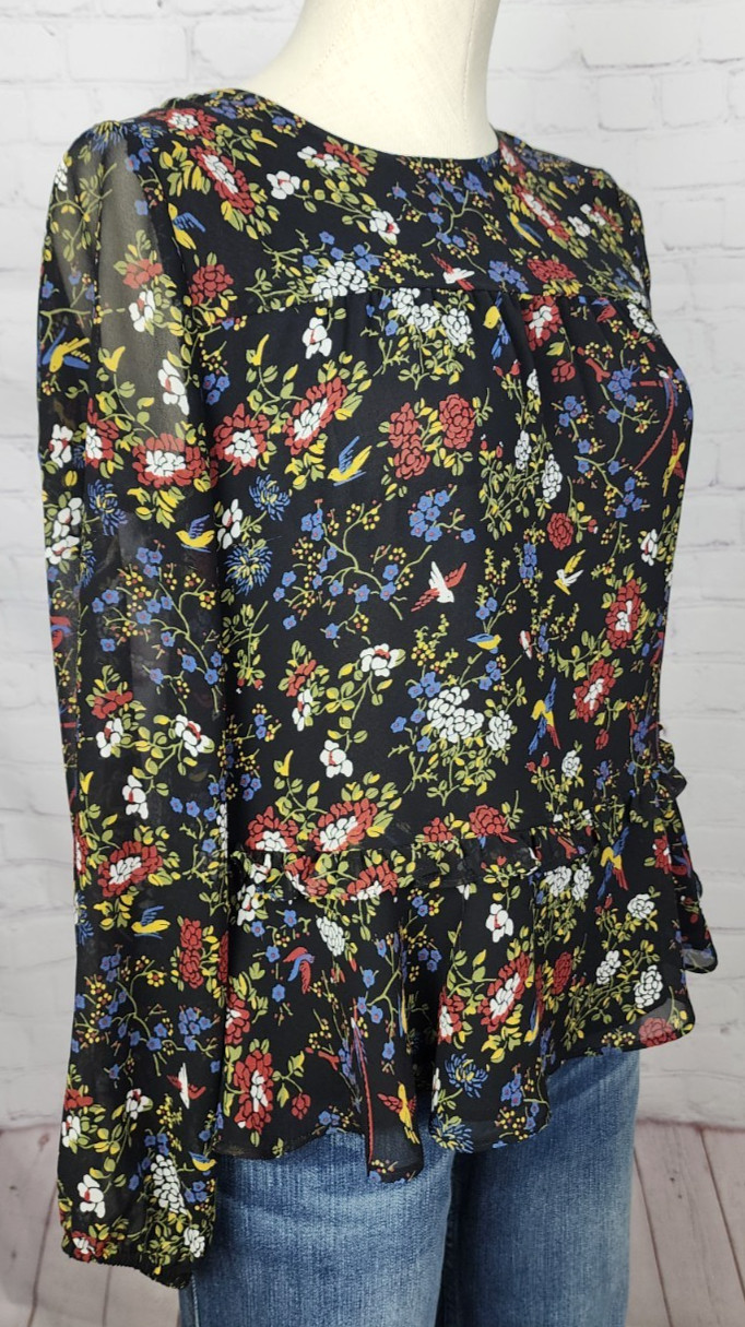 Madewell Blouse Floral Ruffles Sheer Sleeves Prairie Fairy Goth Cottagecore XS