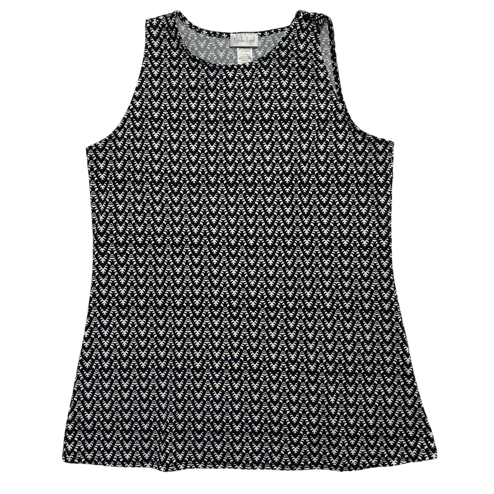 LINDA LEAL Black White Zig Zag Print Sleeveless Tank Size Large #MITU5325
