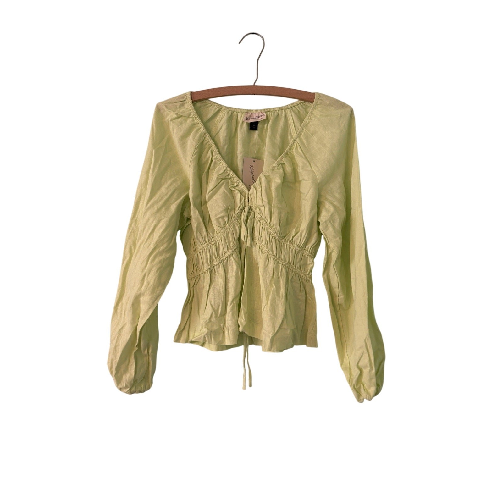 UNIVERSAL THREAD Women’s XS Green Blouse V-Neck Double Tie Front Tapered Sleeve