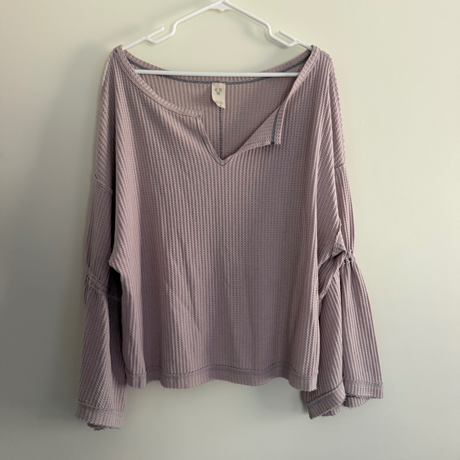 Free People Lilac Dahlia Bell Sleeve Thermal Boho Oversized Lagenlook Top M