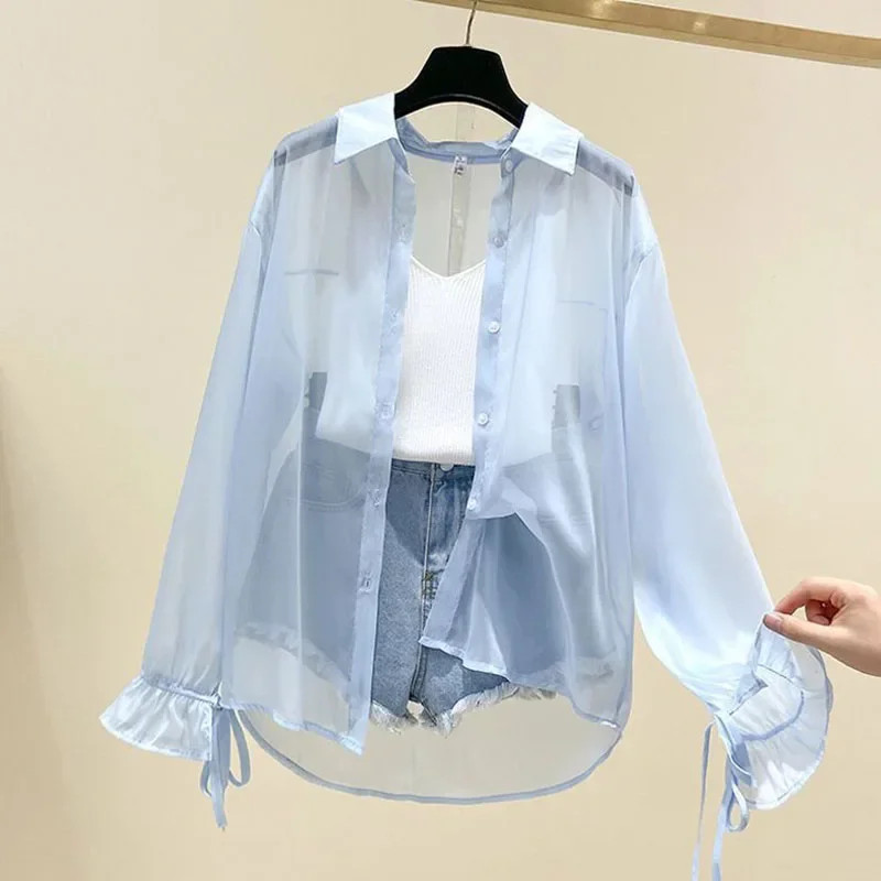 Women’s Chiffon Button Up Blouse Long Sleeve Bow Tie Shirt