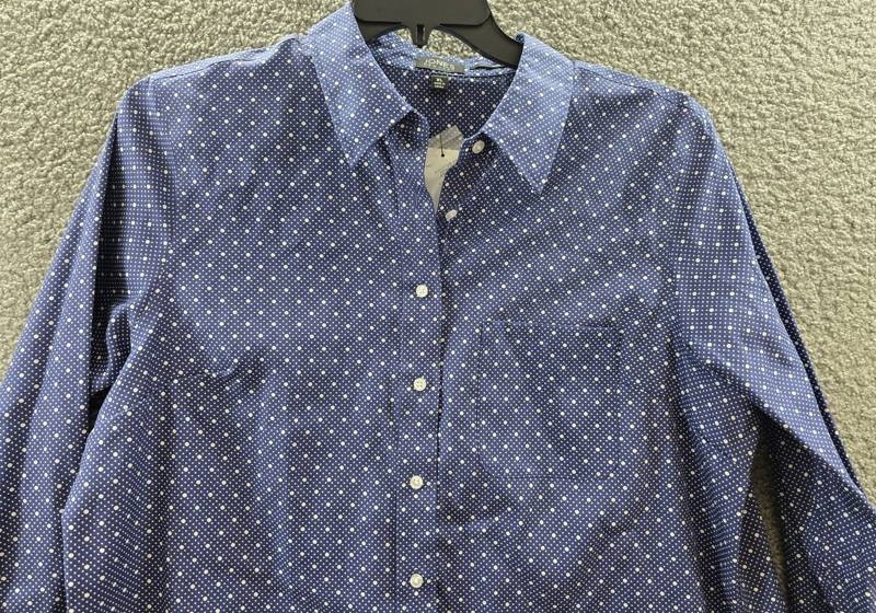 Jones New York Easy Care Button Up Long Sleeve Blouse Women’s XL Blue/White
