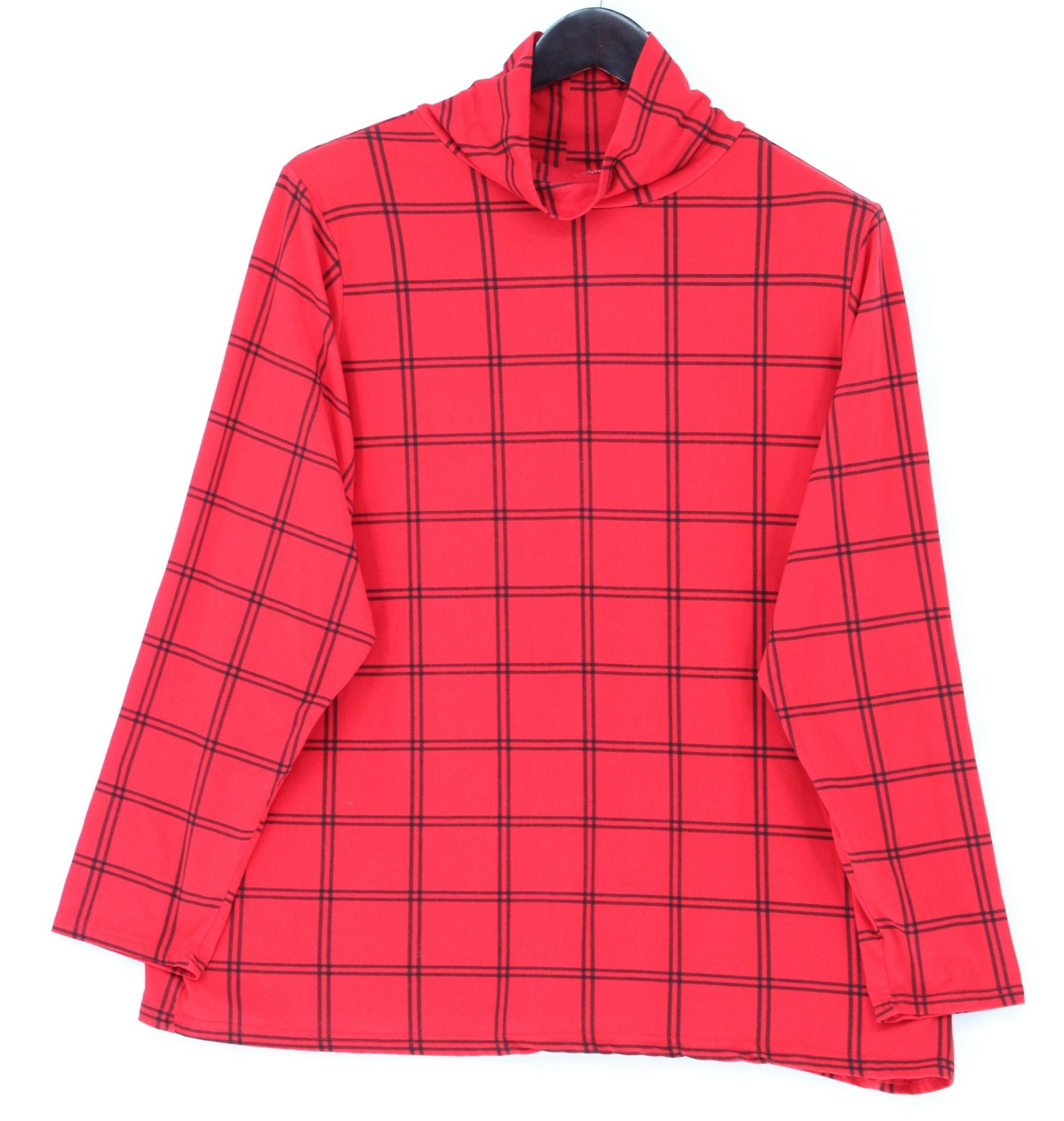 Inner Circle Shirt Womens 3X Red Plaid Long Sleeve Stretch Turtleneck Knit Top