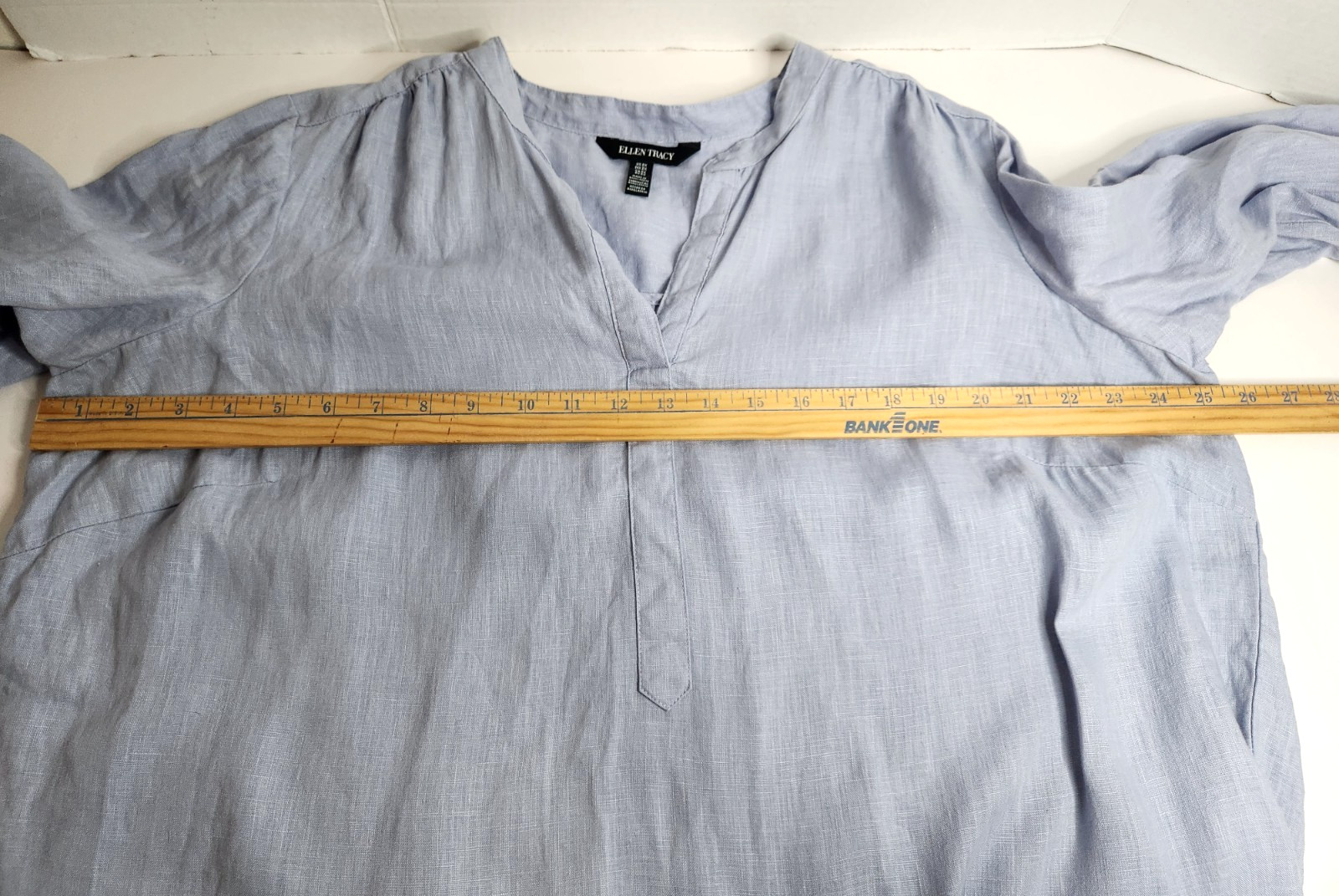 Ellen Tracy Blue 100% Linen Roll Tab Sleeve 1/2 Button Tunic Top Women Size 2X