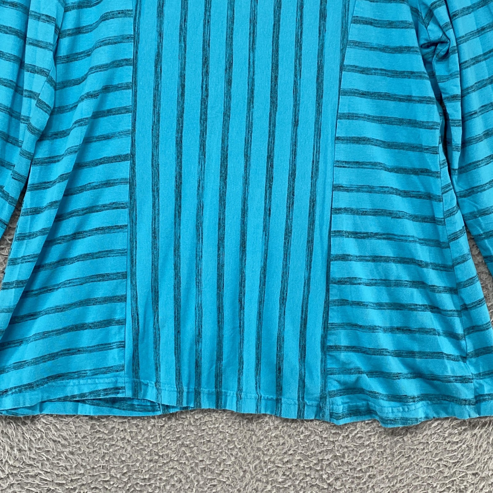 Yushi Stripe Tunic Top Womens Medium Blue Cowl Neck Long Sleeve Jersey Relaxed