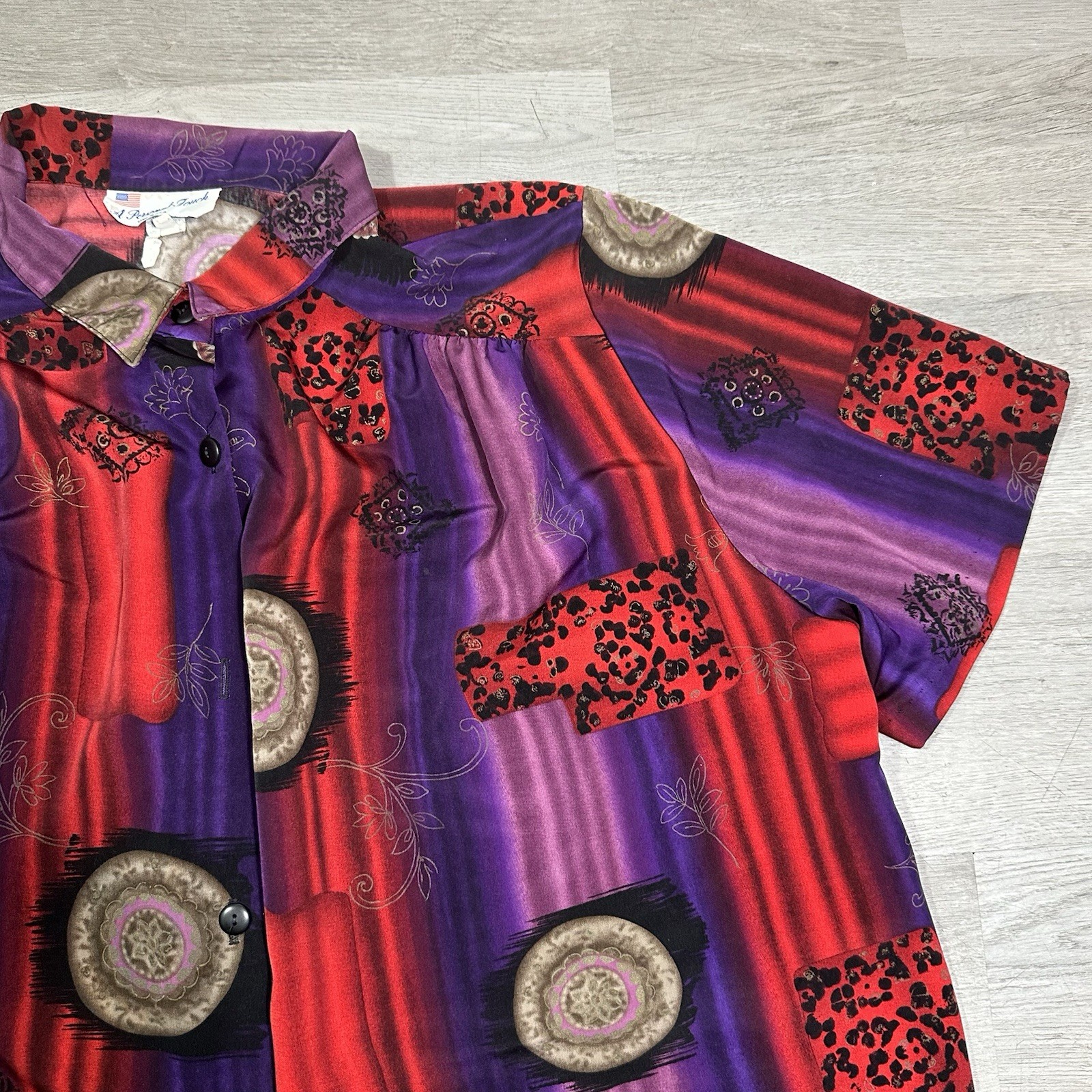 Vintage 80s Shirt Button Up psychedelic Women’s Sz 2X Multicolor Graphic