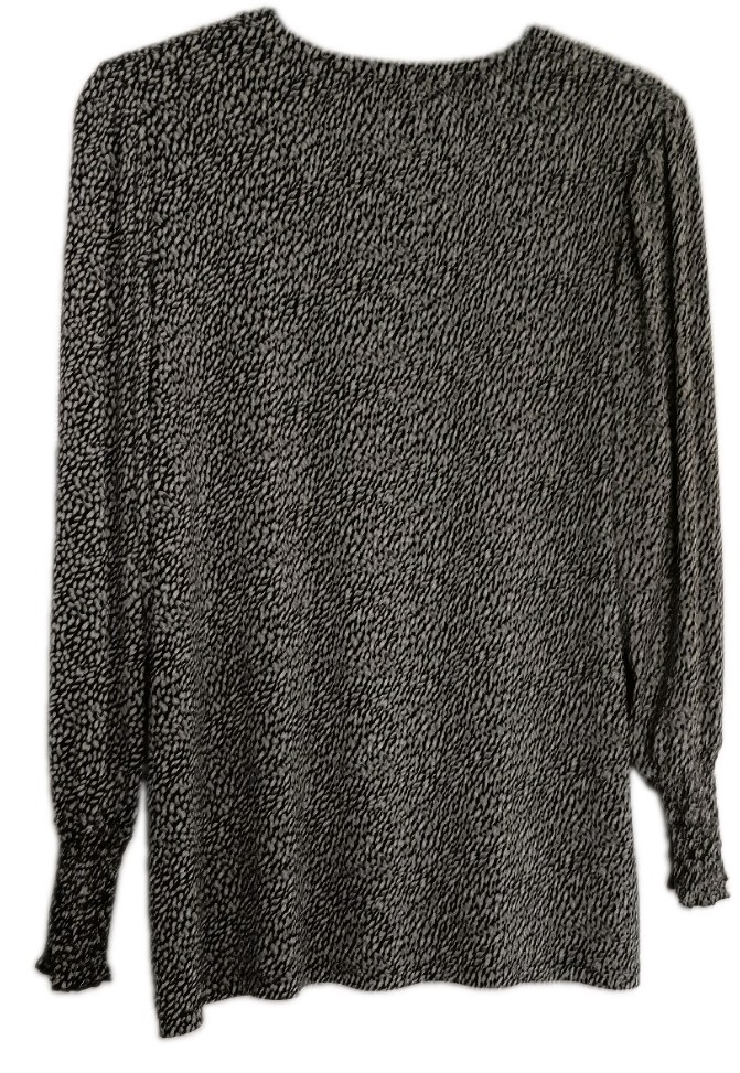 Ladies Black and White Print Round Neck Long Sleeve Stretch Top Size 20