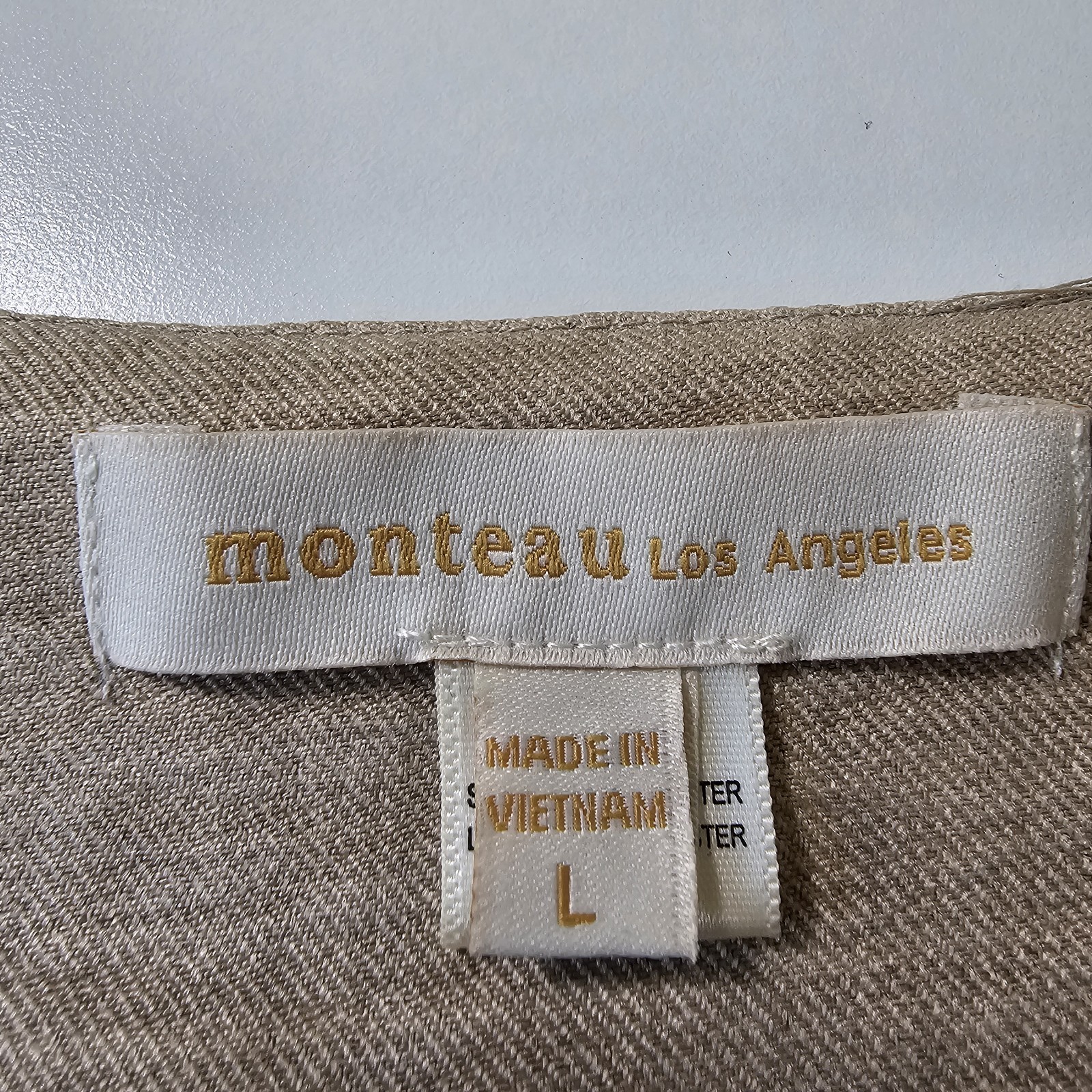 Monteau Los Angeles Womens Sleeveless Button Front Top Beige L Lined Office Wear