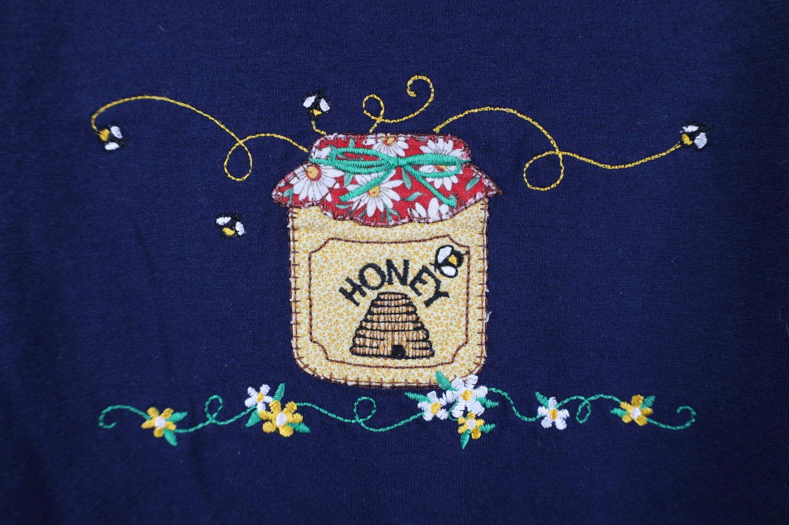 Vintage 90s Streetwear Womens Large Faded Flower Honey Bee T-Shirt Blue USA