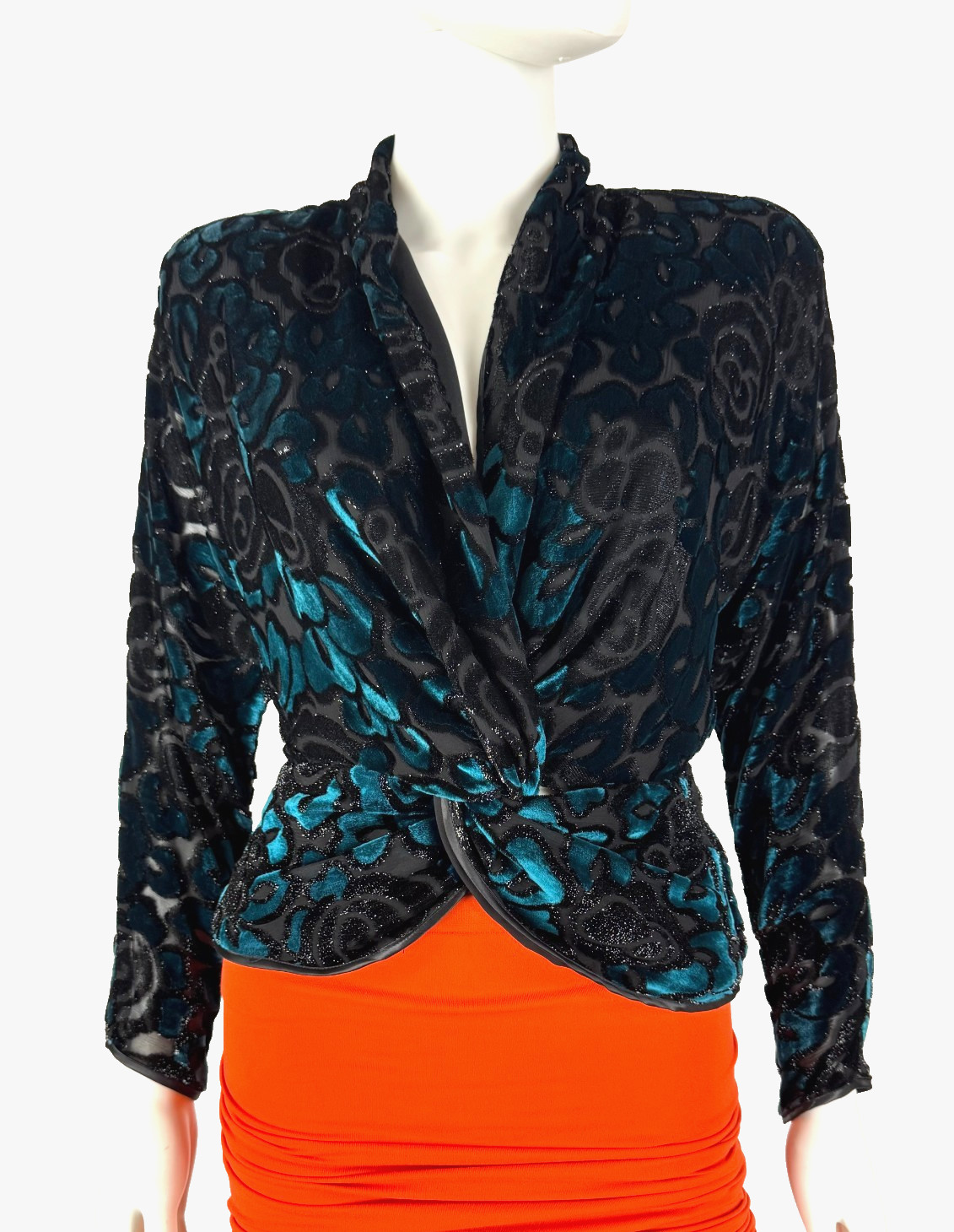 Apropos New Vintage Black Blue Silk Velvet Dress Top Blouse 4 US 40 IT S Runway