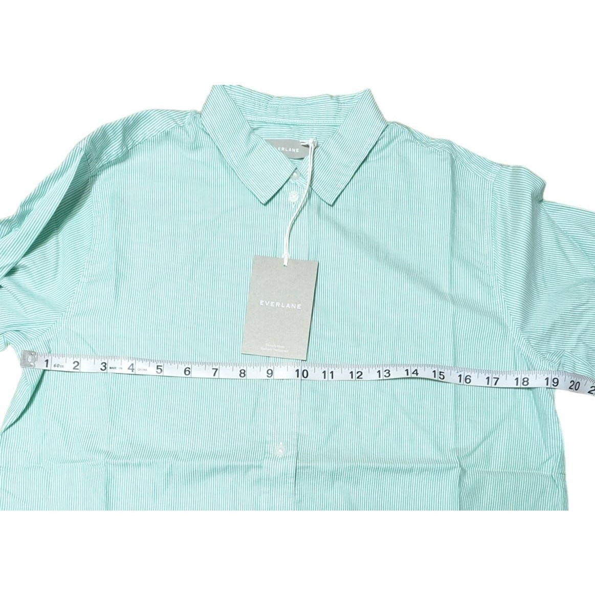 Everlane Shirt Size 4 Button-Down Collared Long Sleeve 100% Cotton Green Stripe