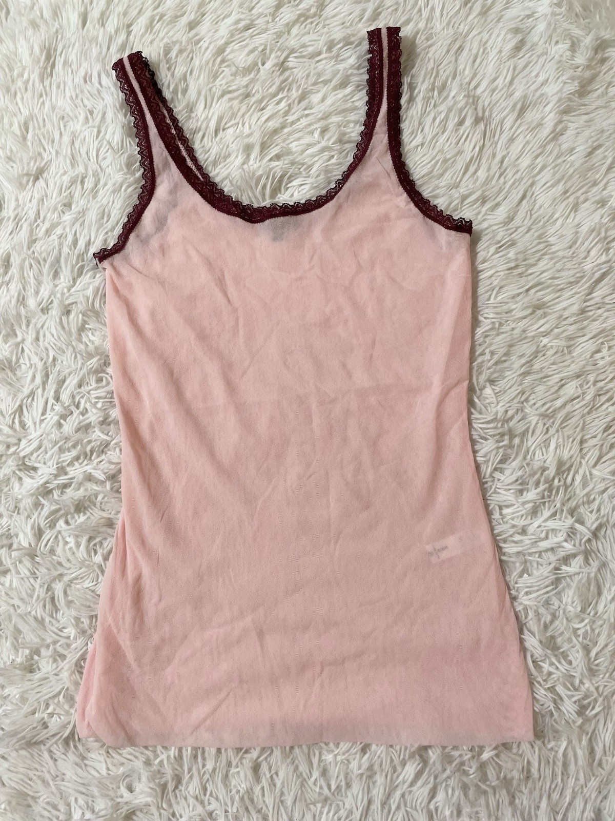 COSABELLA Y2K 90s Fairy Whimsy Luxe Italy Lace Trim Sheer Mesh Cami Tank Pink M