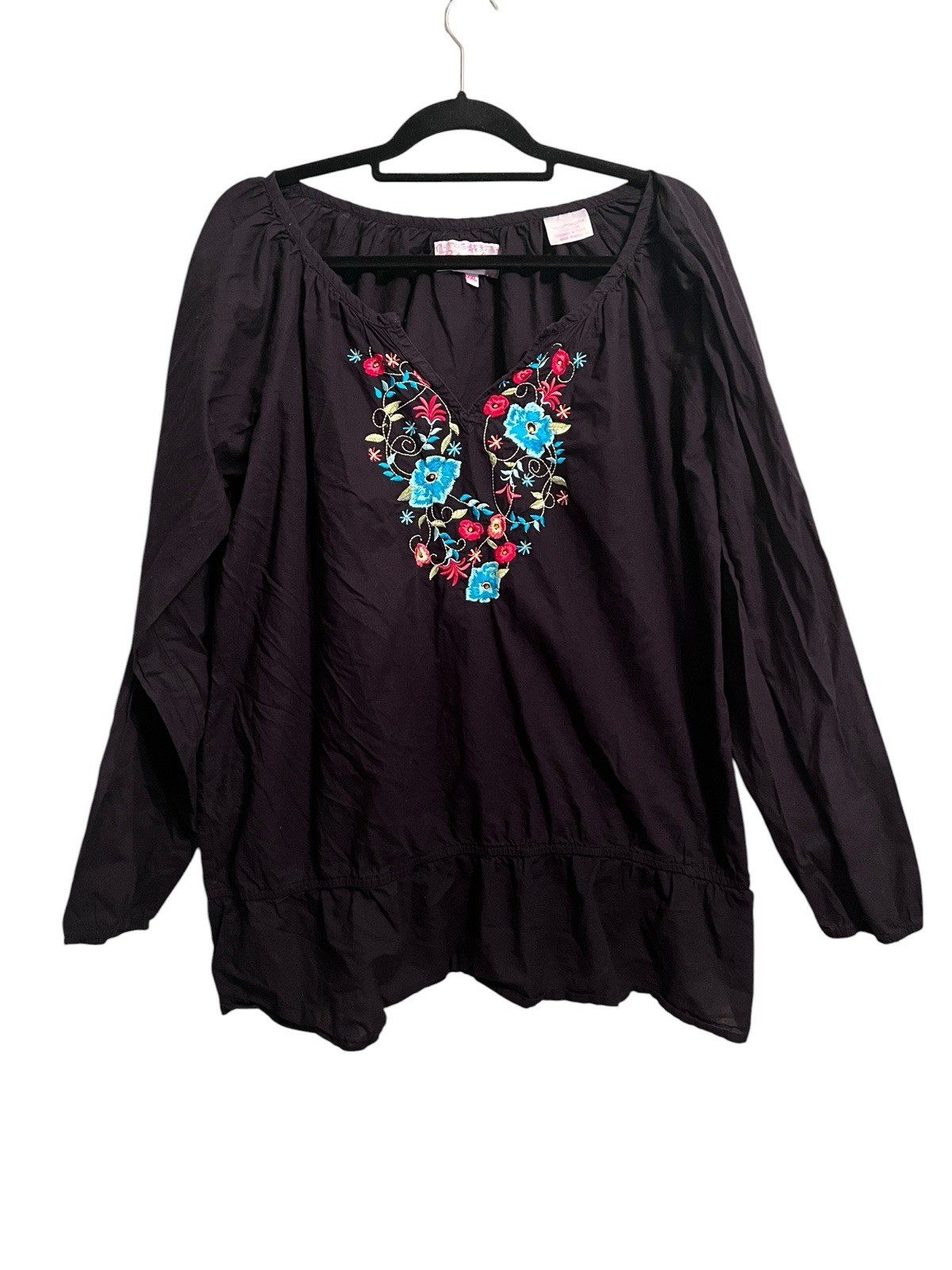 Panhandle Slim Peasant Top Womens XXL Black Floral Embroidered Boho Western