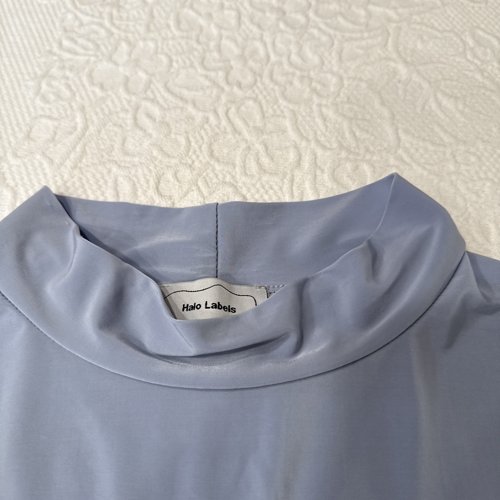 Halo Labels Soft Matters Women’s Large Blue Cowl Neck Sheer Sleeve Top
