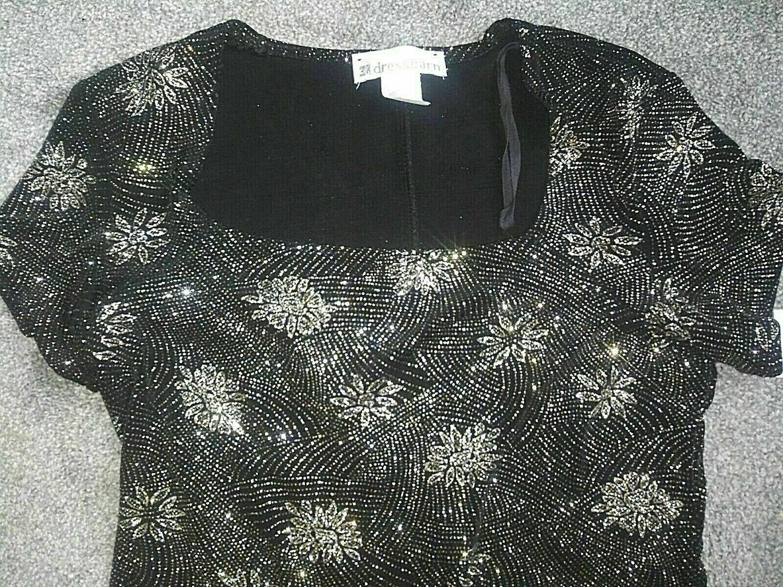 Women’s Dress barn NEW Black & Gold Acetate Scooped Sparkle Waist Shirt Size S
