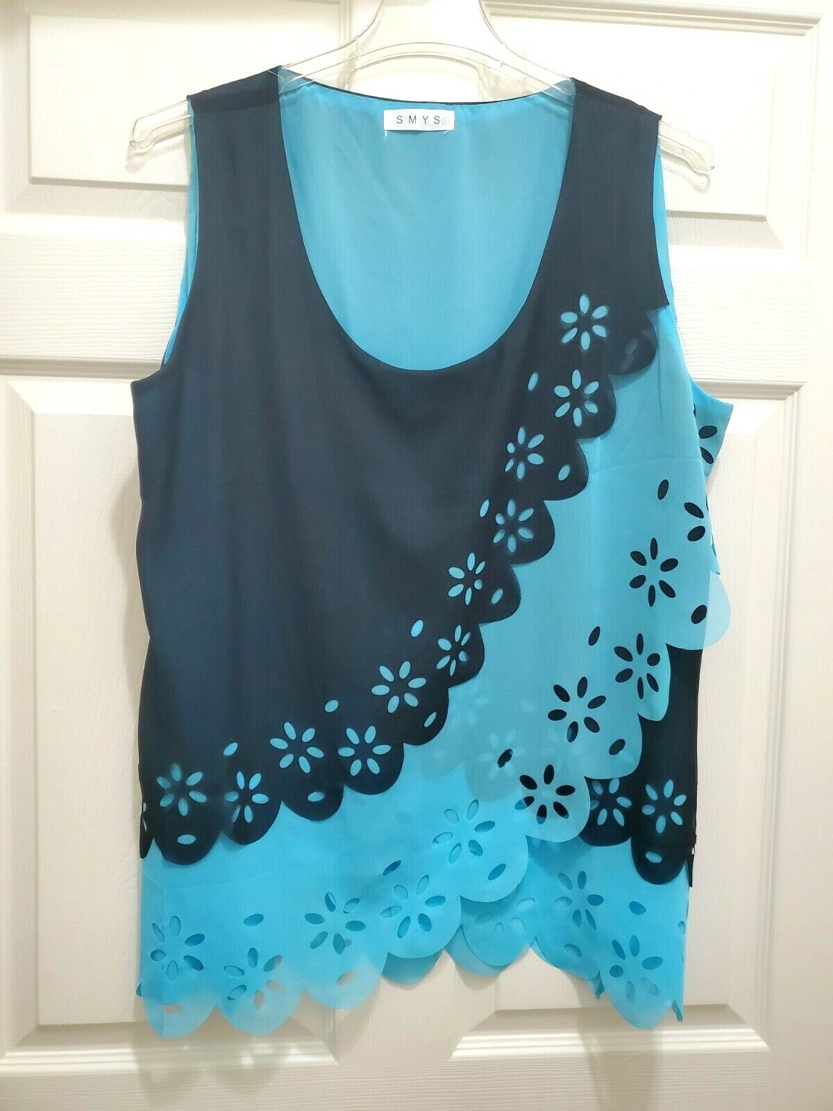 SMYS Women’s 5XL Sleeveless Top Floral Cutout Pattern Black Blue