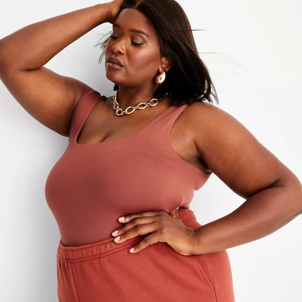 A New Day Women’s Seamless Tank Bodysuit Plus Size 2X Brown Rust