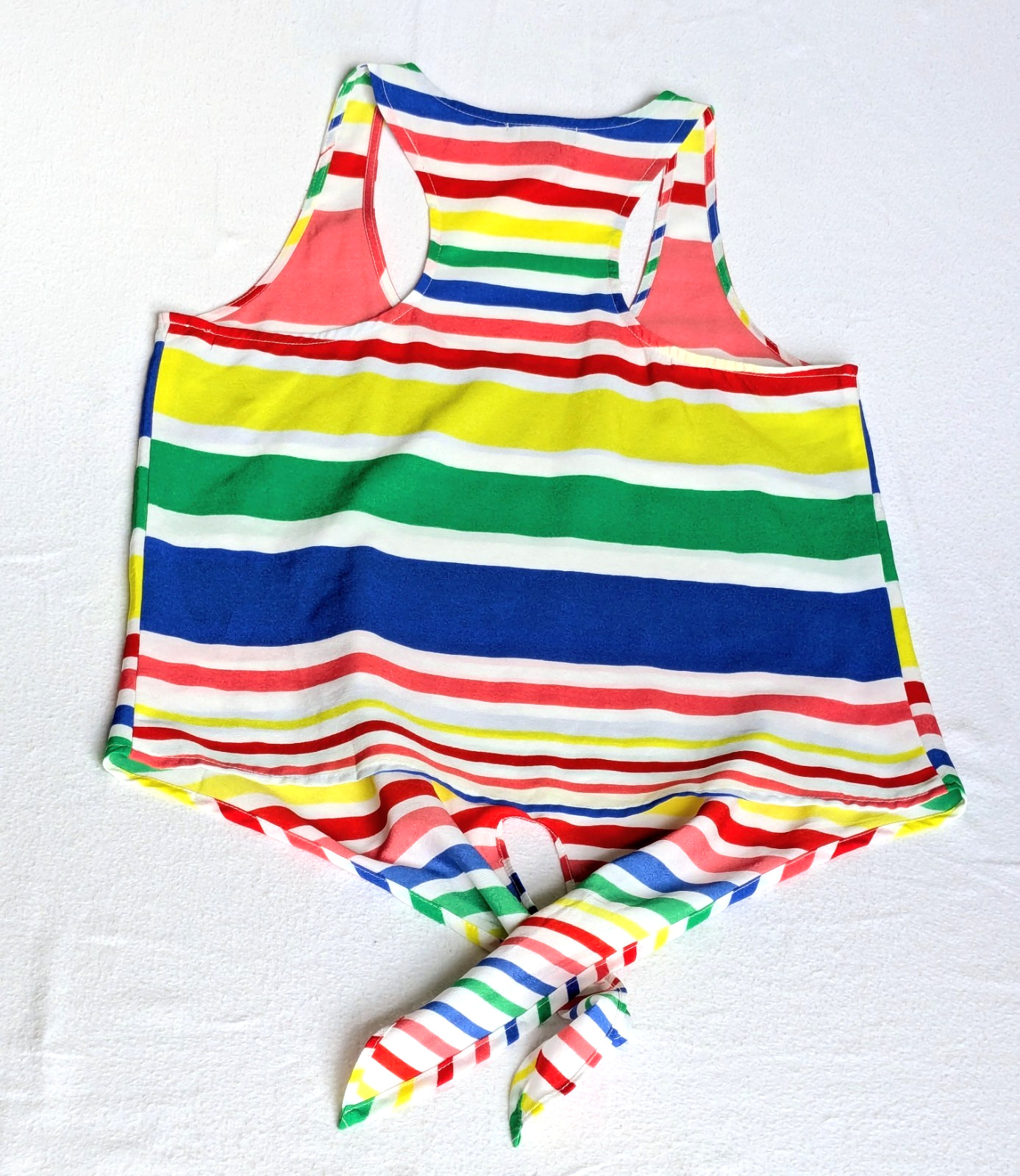 Timing Women’s Medium Chiffon Horizontal Striped Rainbow Racerback Tank Tie up