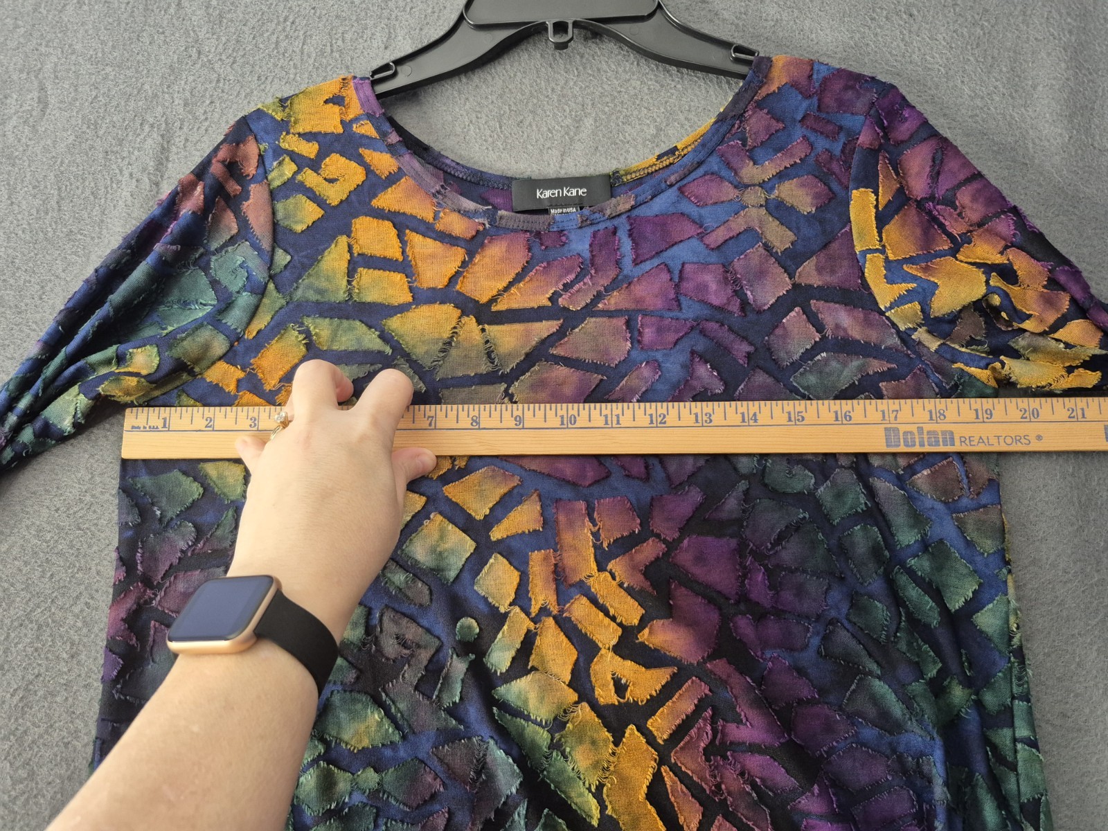 Karen Kane Womens Multicolor Tie Dye Burnout 3/4 Sleeve Top Scoop Neck Size S