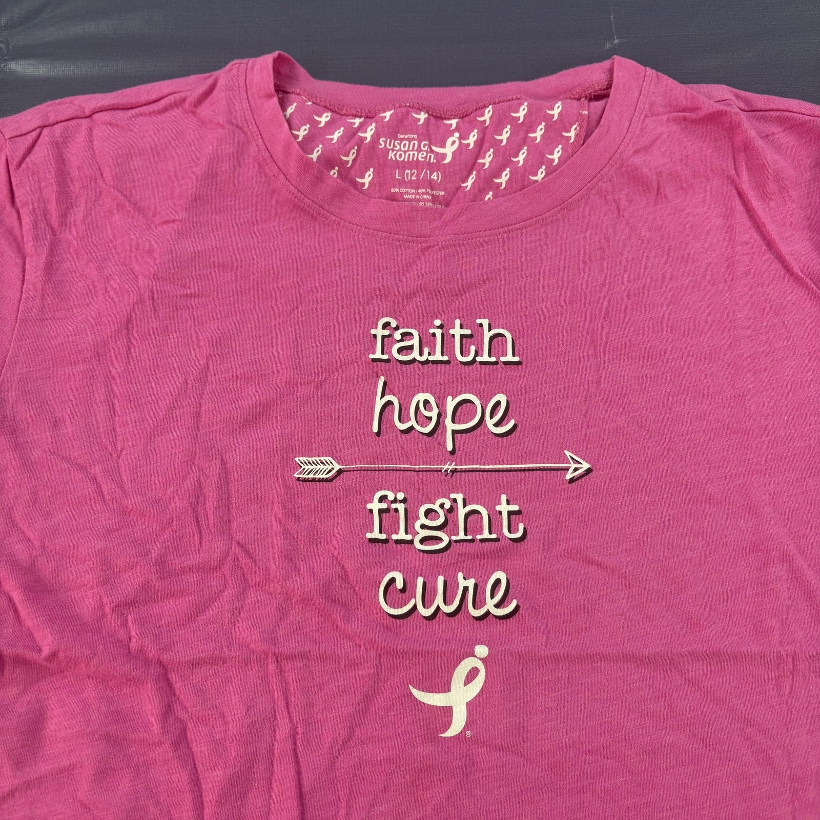 Susan G. Komen Shirt Womens Large Pink Faith Hope Fight Breast Cancer Tee
