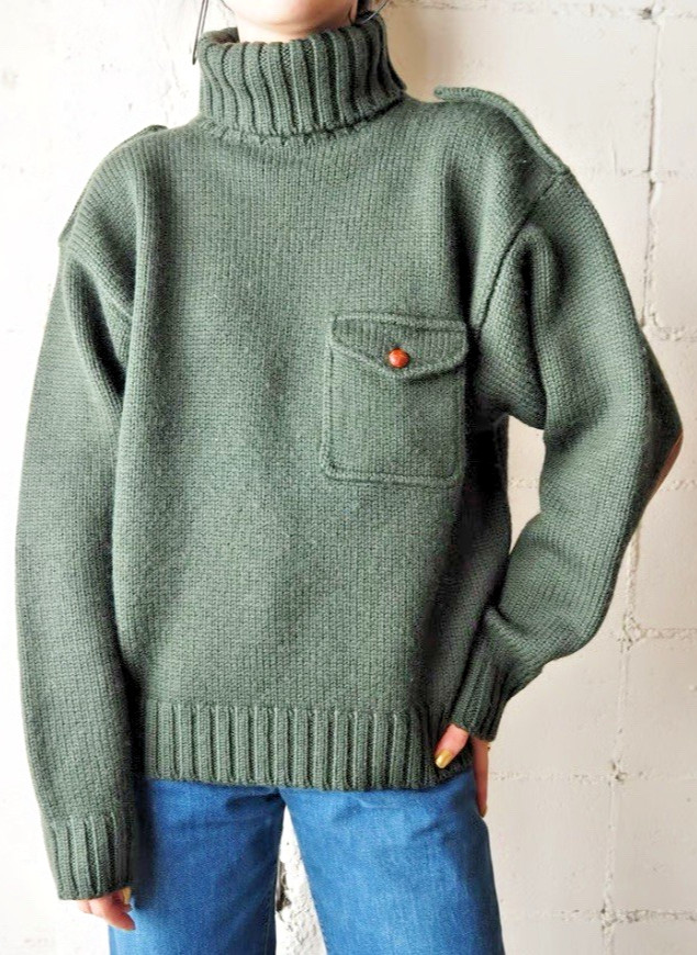 Rare Vtg Wool 90s Polo Ralph Lauren Green Turtle Neck Sweater With Elbow Patches