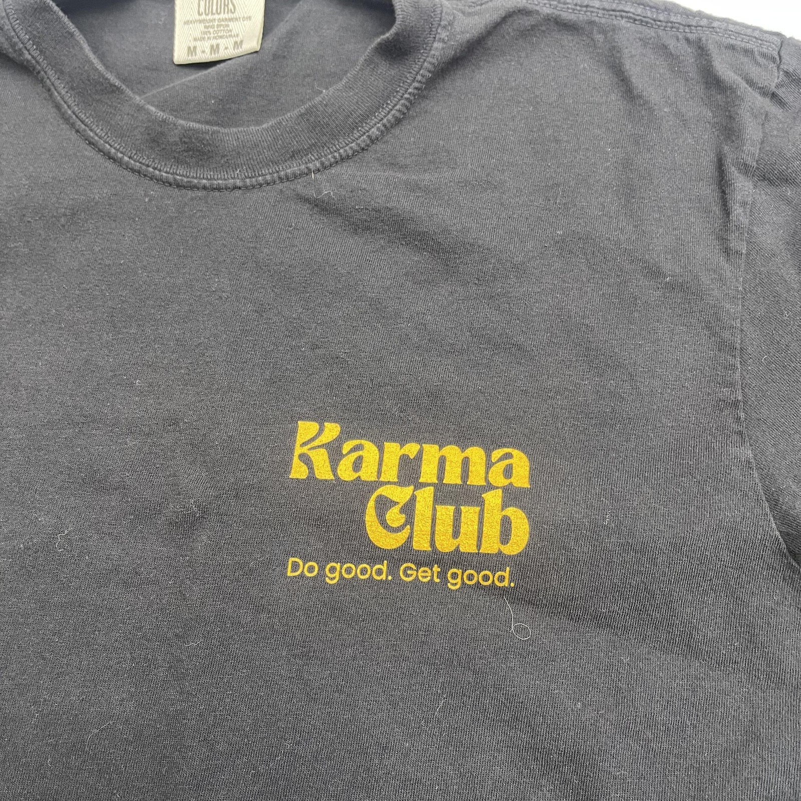 Comfort Colors Karma Club Shirt Womens Medium Black Graphic Heavyweight Tee